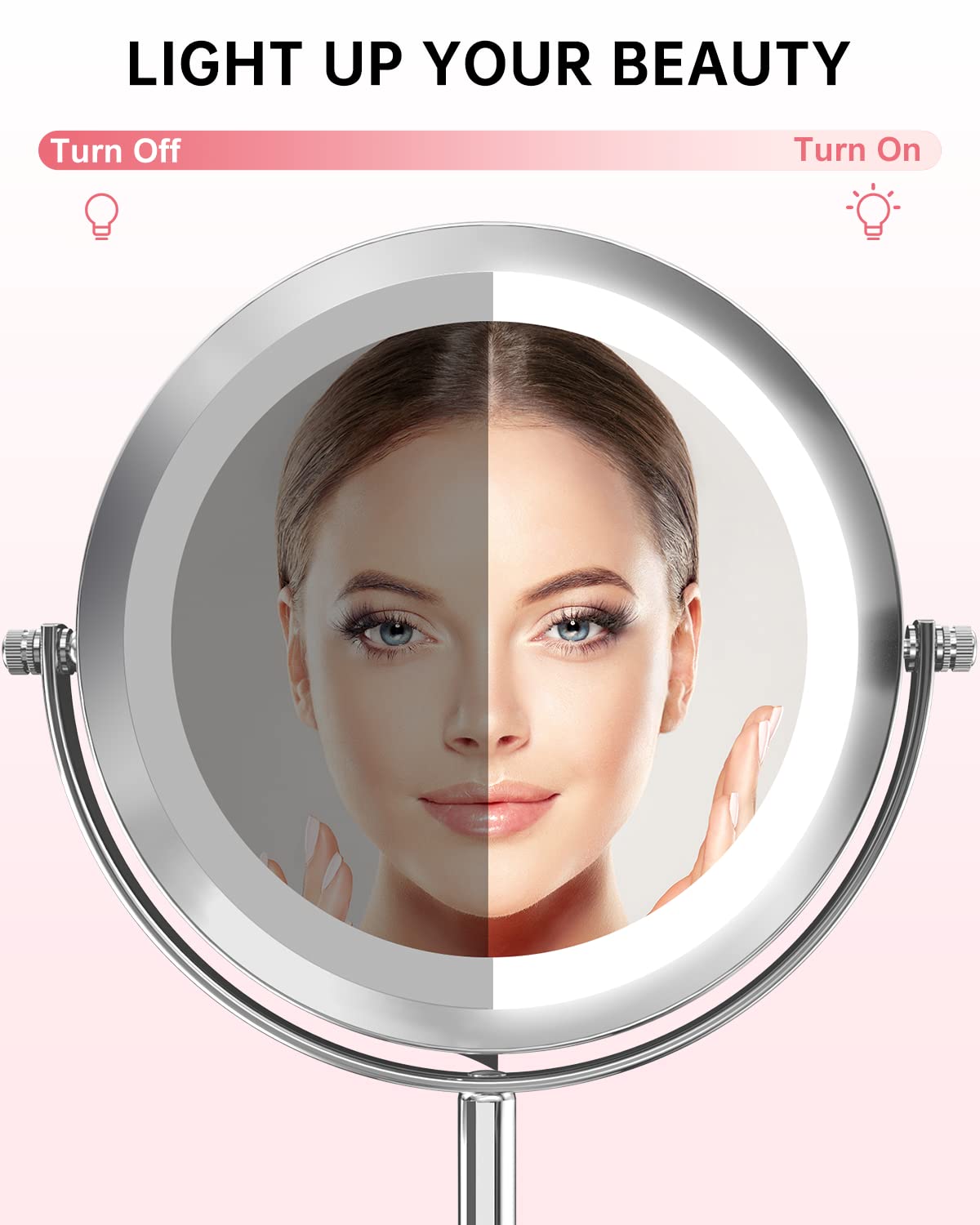 Gospire 1X/10X Magnifying Lighted Makeup Mirror Double Sided Round Standing 360 Degree Swivel Mirror For Shaving Bathroom 7 Inch