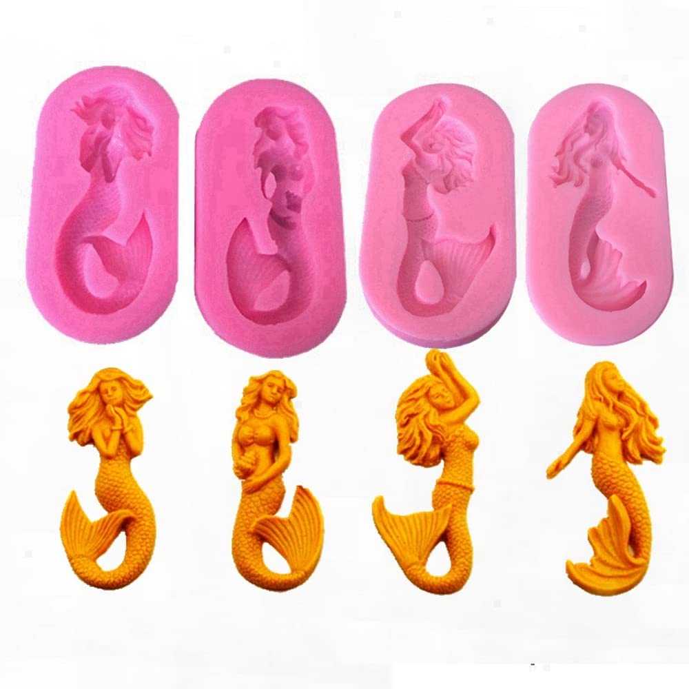 Cestony 4Pcs/Set Mermaid Silicone Molds For Diy Cake Fondant Biscuit Cookies Soap Sugar Pudding Chocolate Hard Candies Dessert C