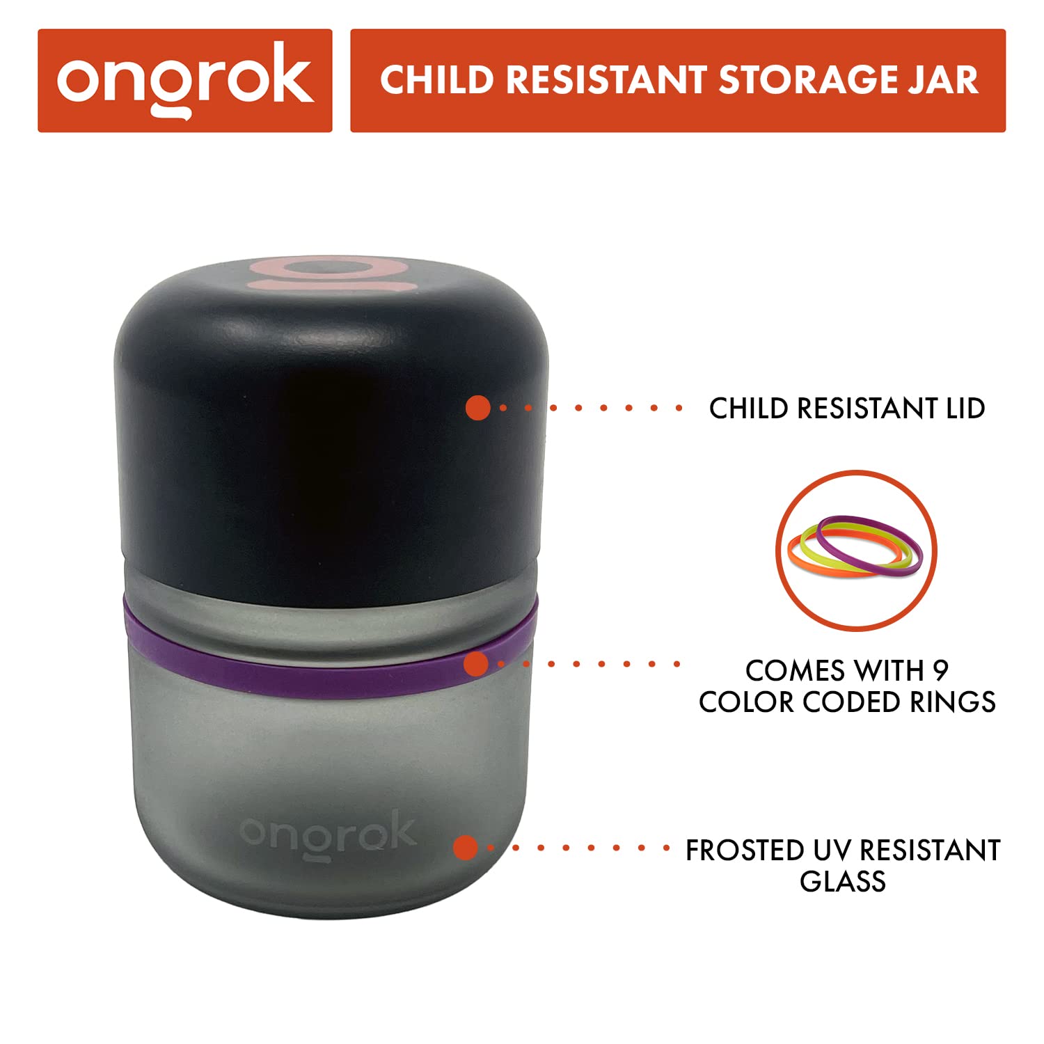 Ongrok Glass Storage Jar, 80Ml, 6 Pack, Color-Coded Airtight Containers, Uv Herb/Spice Jar To With Child Resistant Lid, Perfect