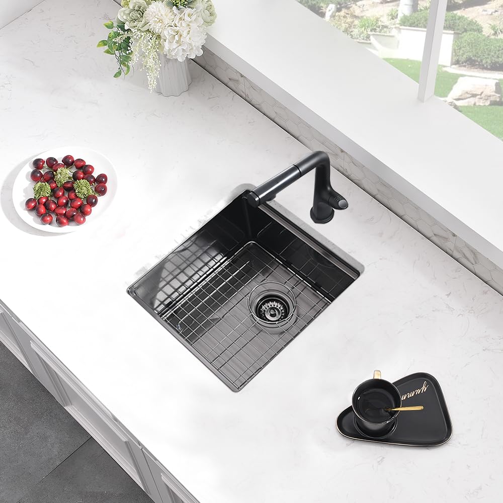 Boomhoze Black Undermount Bar Sink, Boomhoze 12 X 15 Inch Black Stainless Steel Bar Sink Undermount Small Kitchen Sink Basin Wet