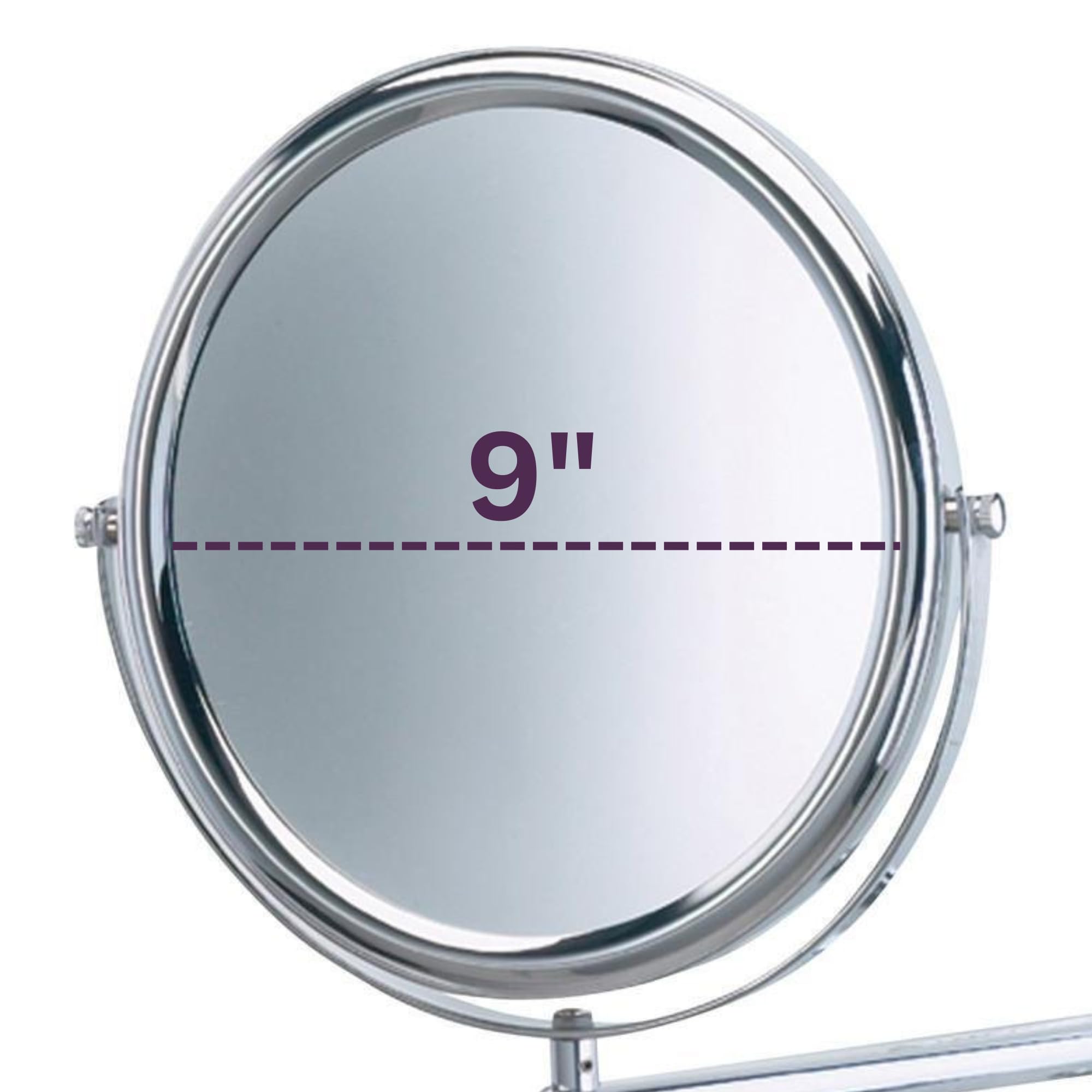 Jerdon Two-Sided Wall-Mounted Makeup Mirror - Makeup Mirror With 3X Magnification & Wall-Mount Arm - 9 Inch Diameter Mirror With