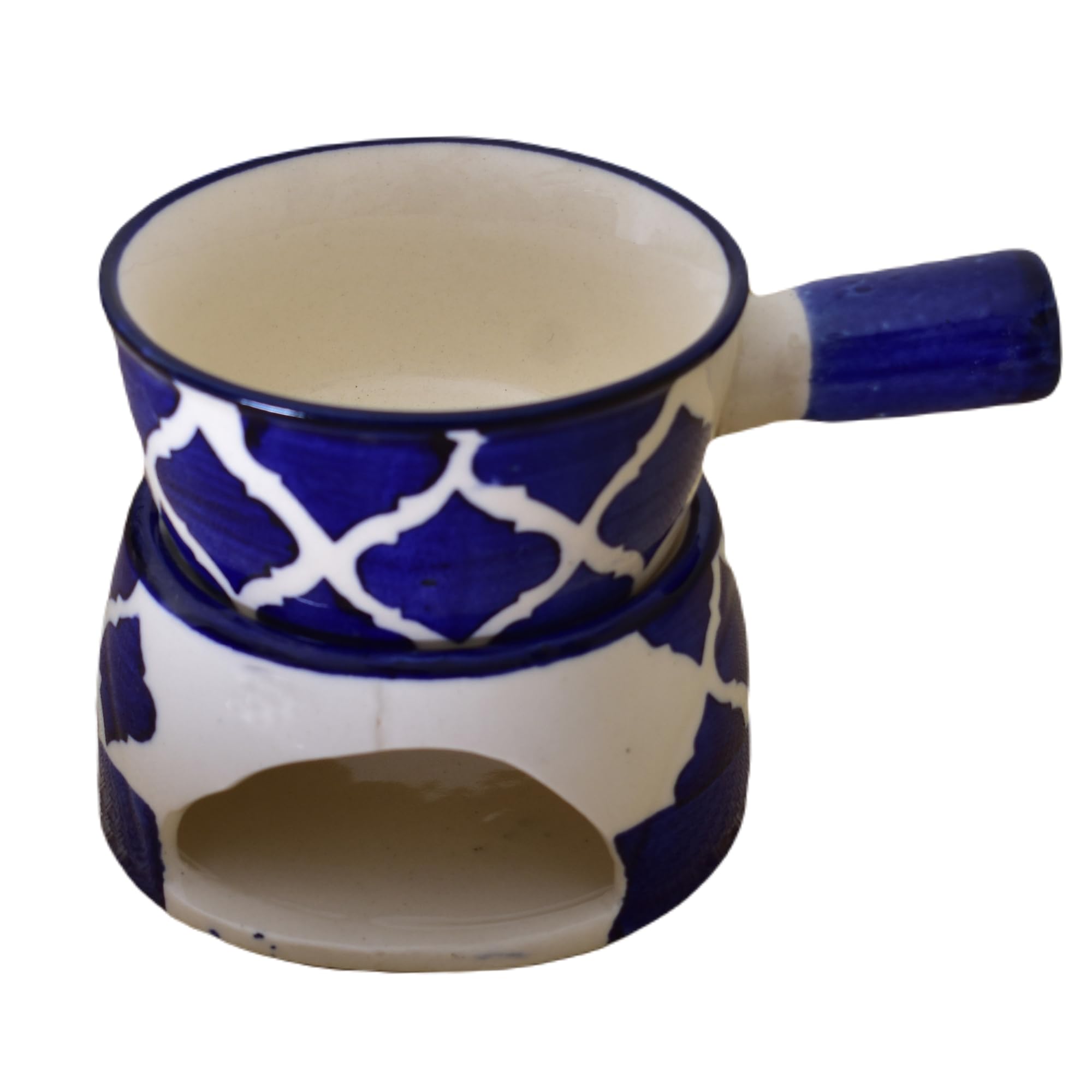 KunhaR Ceramic Fondue Set (1 Piece of Fondue Set, 2 Tea Light Candle), Blue Chidi