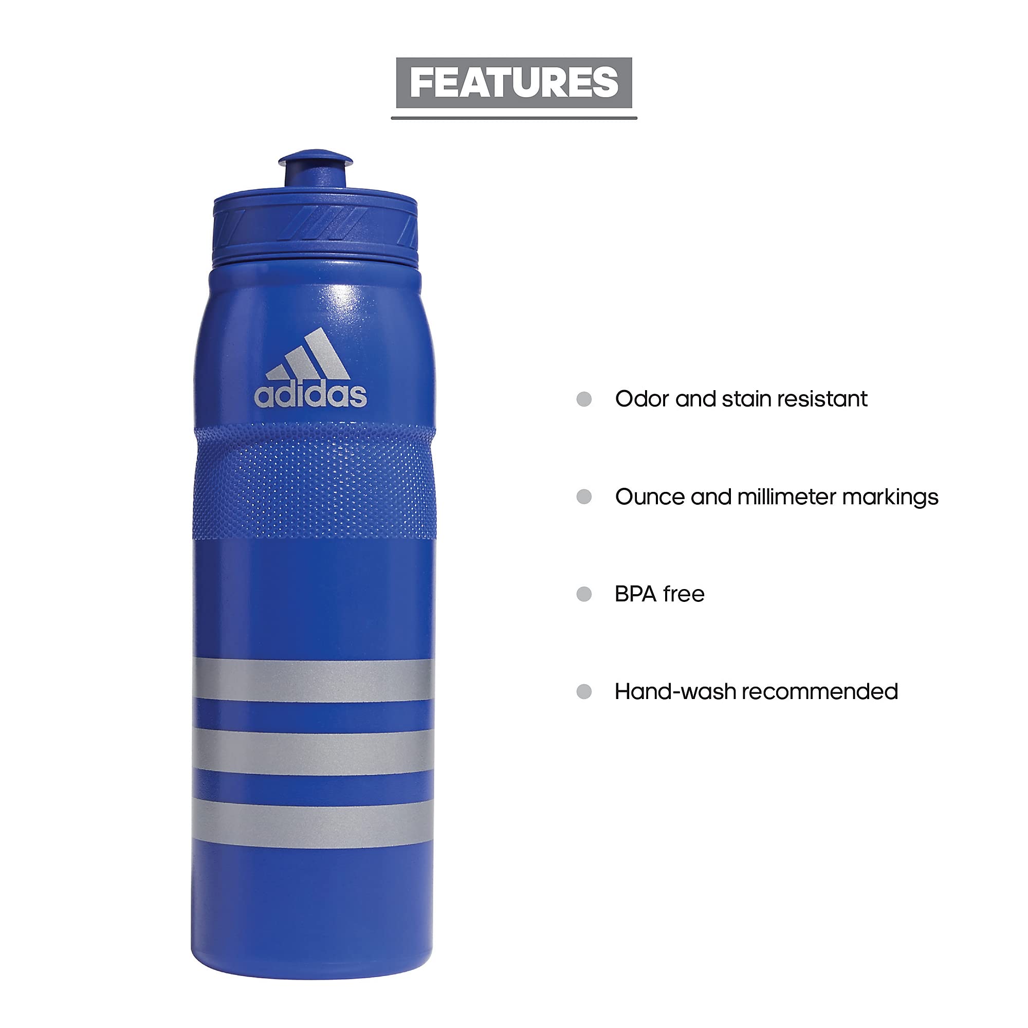 Adidas 750 Ml (28 Oz) Stadium Refillable Plastic Sport Water Bottle, Bold Blue/Silver Metallic, One Size