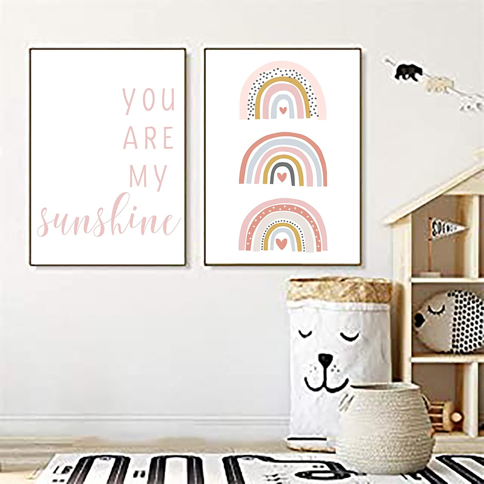 Kids Room Wall Decor You Are My Sunshine Nursery Pictures Pink Rainbow Heart Cute Posters Picture Boho Minimalist Art Canvas Pri