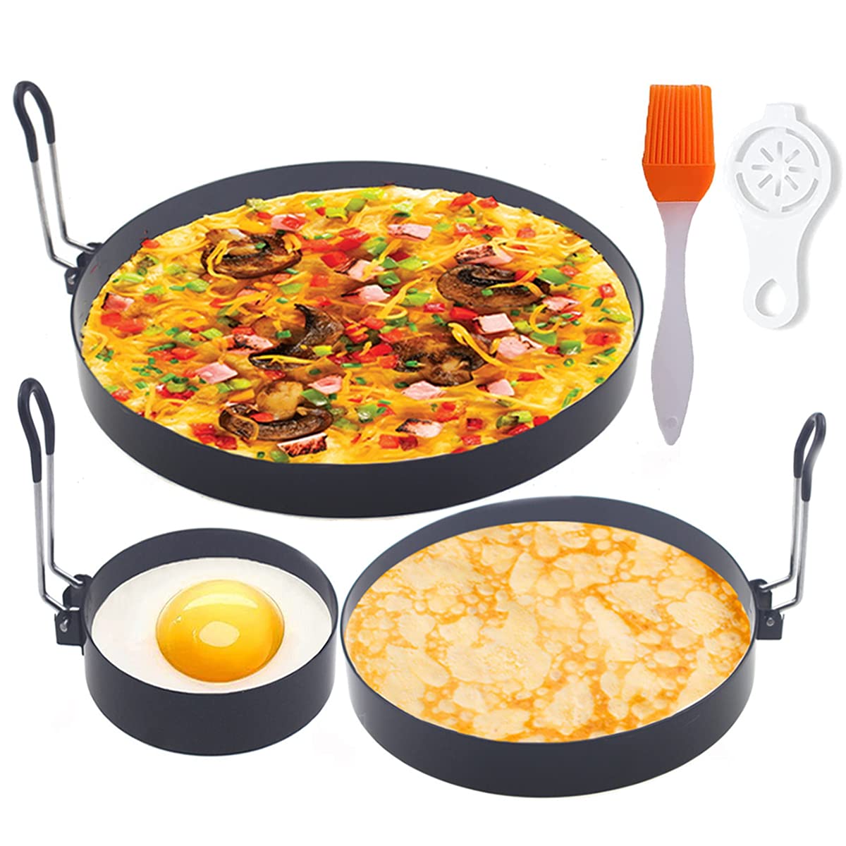 8'' Omelette Ring,6'' Pancake Ring,4'' Griddle Egg Ring,Non-Stick Stainless Steel Egg Cooker Omelet Ring Set(Upgrade Large 3 Pac