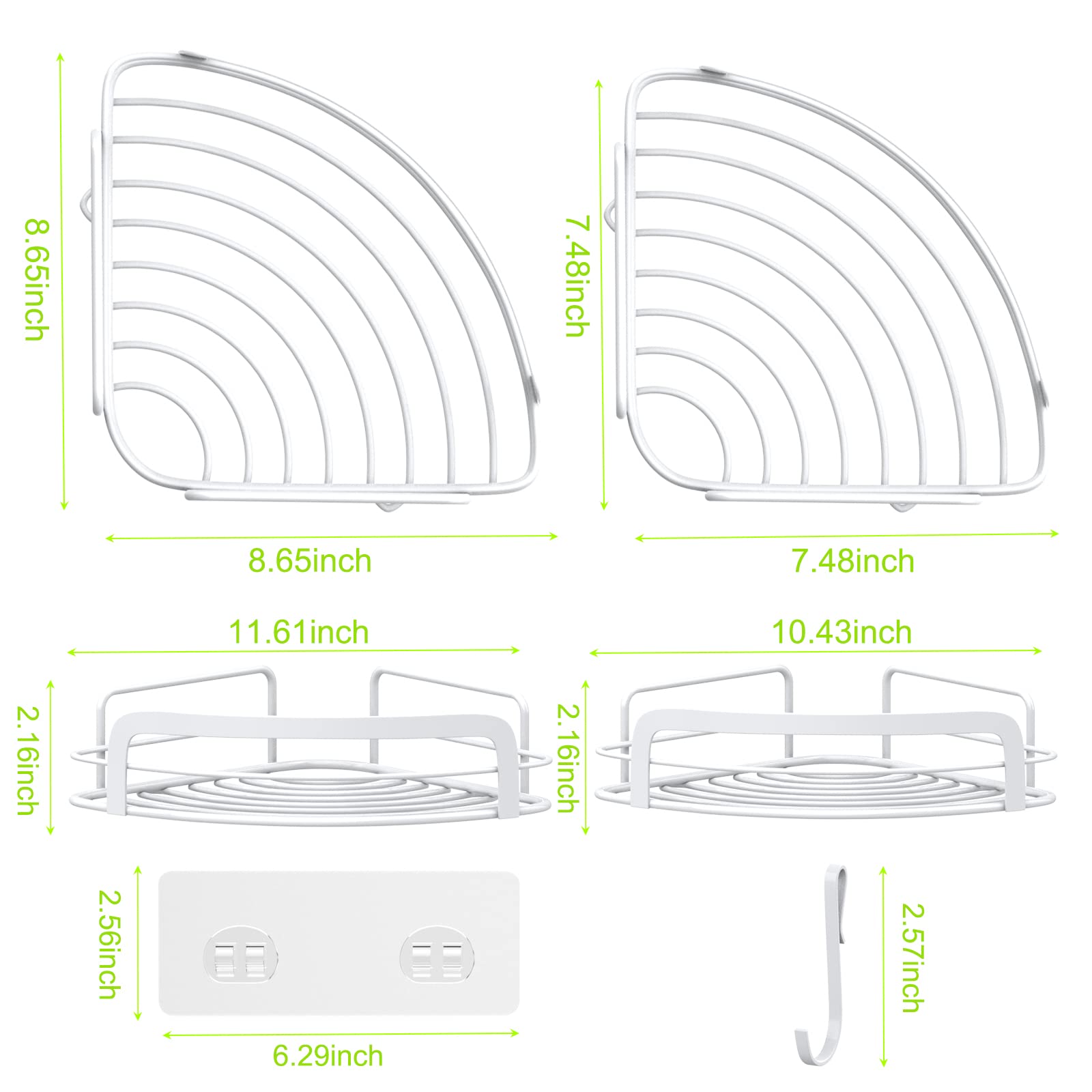 Steugo 2-Pack Corner Shower With 4 Hooks Adhesive, Bathroom Shower Rack Rust Resistant Sus304 Stainless Steel For Dorm Bathroom