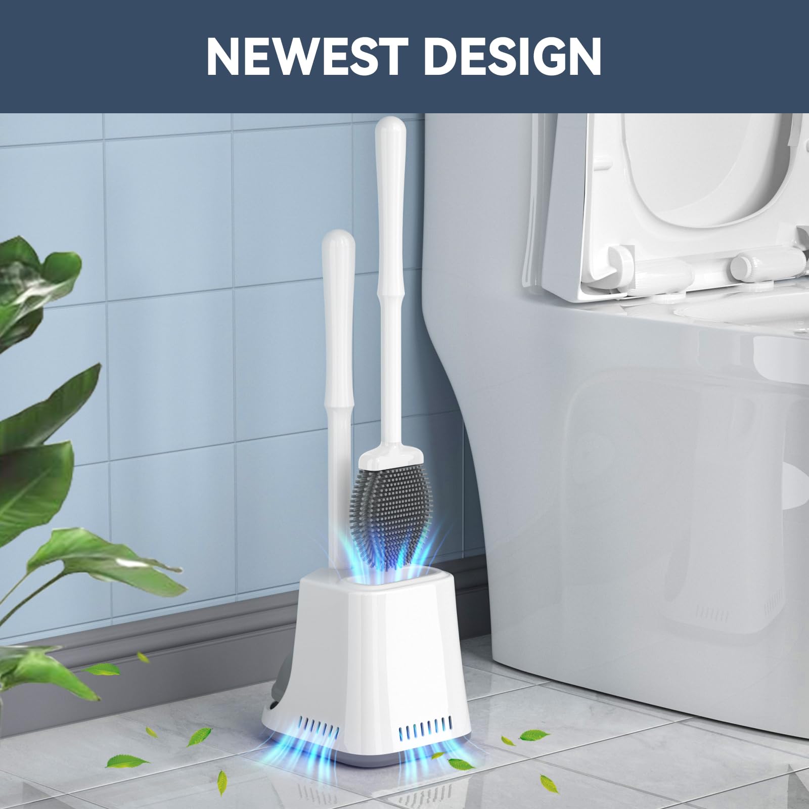 Toilet Plunger And Brush, Silicone Brush And Heavy Duty Toilet Plunger Set With Ventilated Holder, 2-In-1 Toilet Brush And Plung