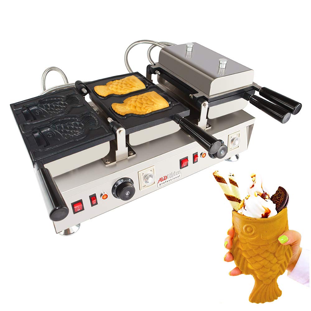 Aldkitchen Open Mouth Fish Waffle Machine | Stainless Steel Electric Taiyaki Maker With Nonstick Baking Molds | Fish Shaped Ice