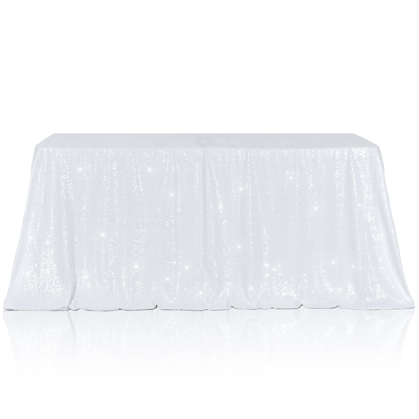 Poise3Ehome 60A120 Rectangle White Sequin Tablecloth For Party Cake Dessert Table Exhibition Events, White