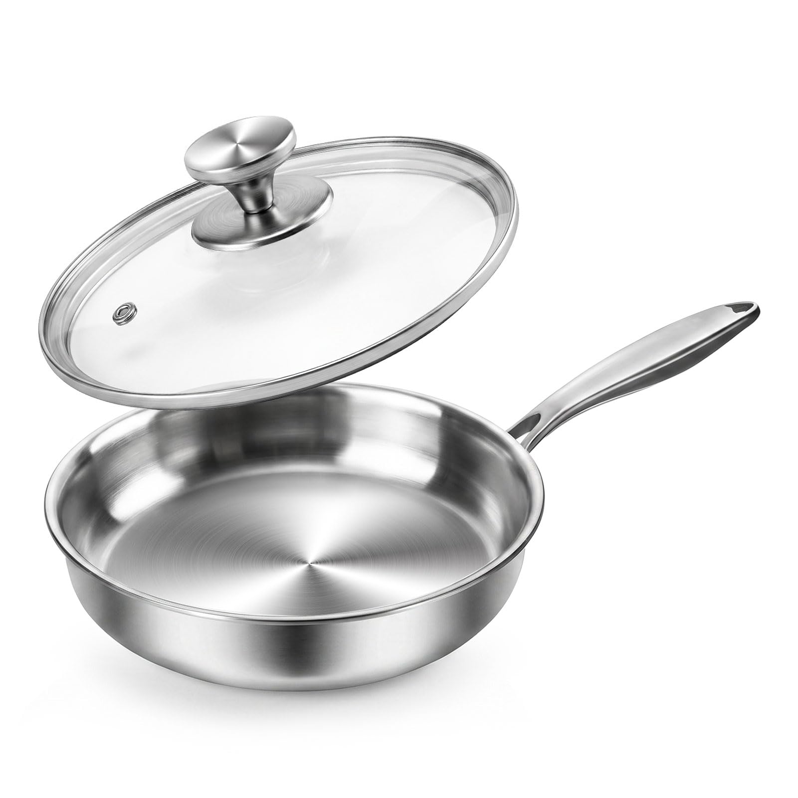 Greentainer 10 Inch Stainless Steel Frying Pan with Lid, TriPly Skillet