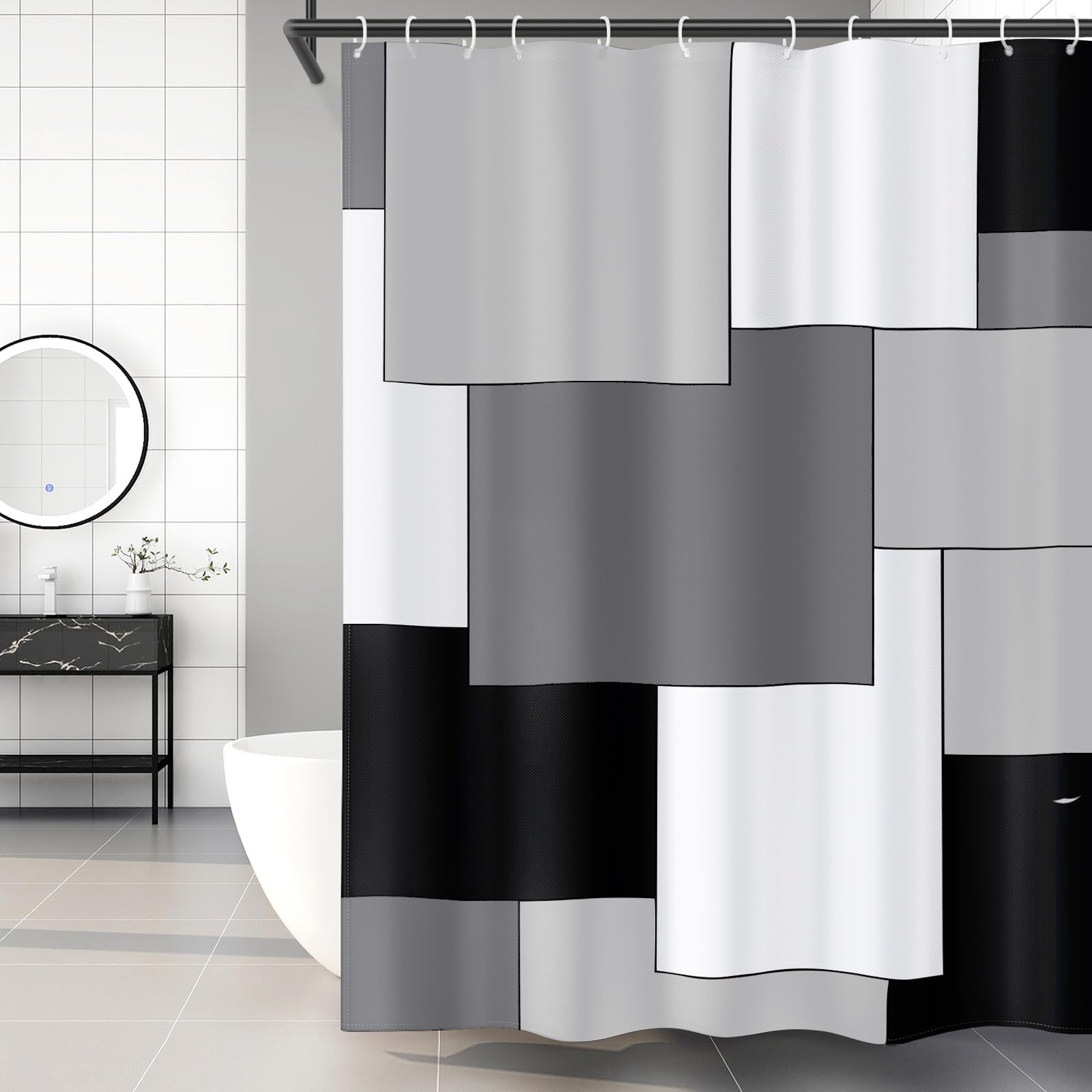 Awellife Black and White Shower Curtain Mordern Geometric Gray Shower Curtains for Bathroom 72 x 72 Inches