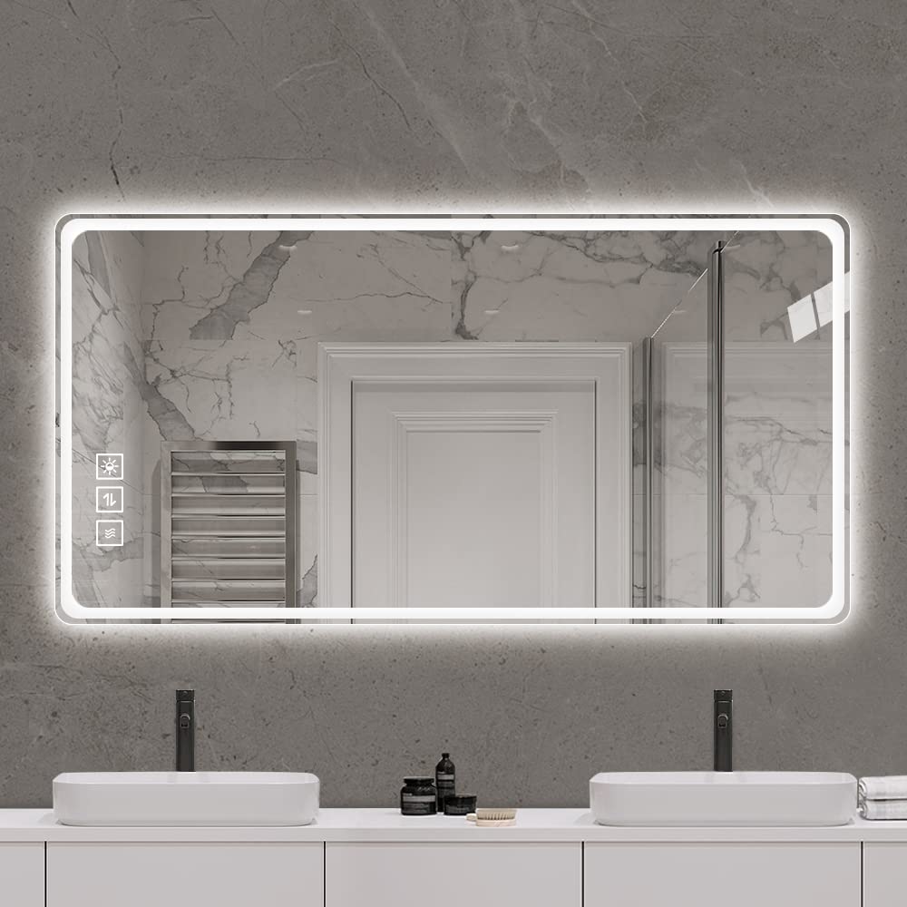 Laiya 28X36 Inch Led Bathroom Mirror Vanity Mirrors With Front Lights Wall Mounted Anti-Fog Frameless Make Up Mirror With Light