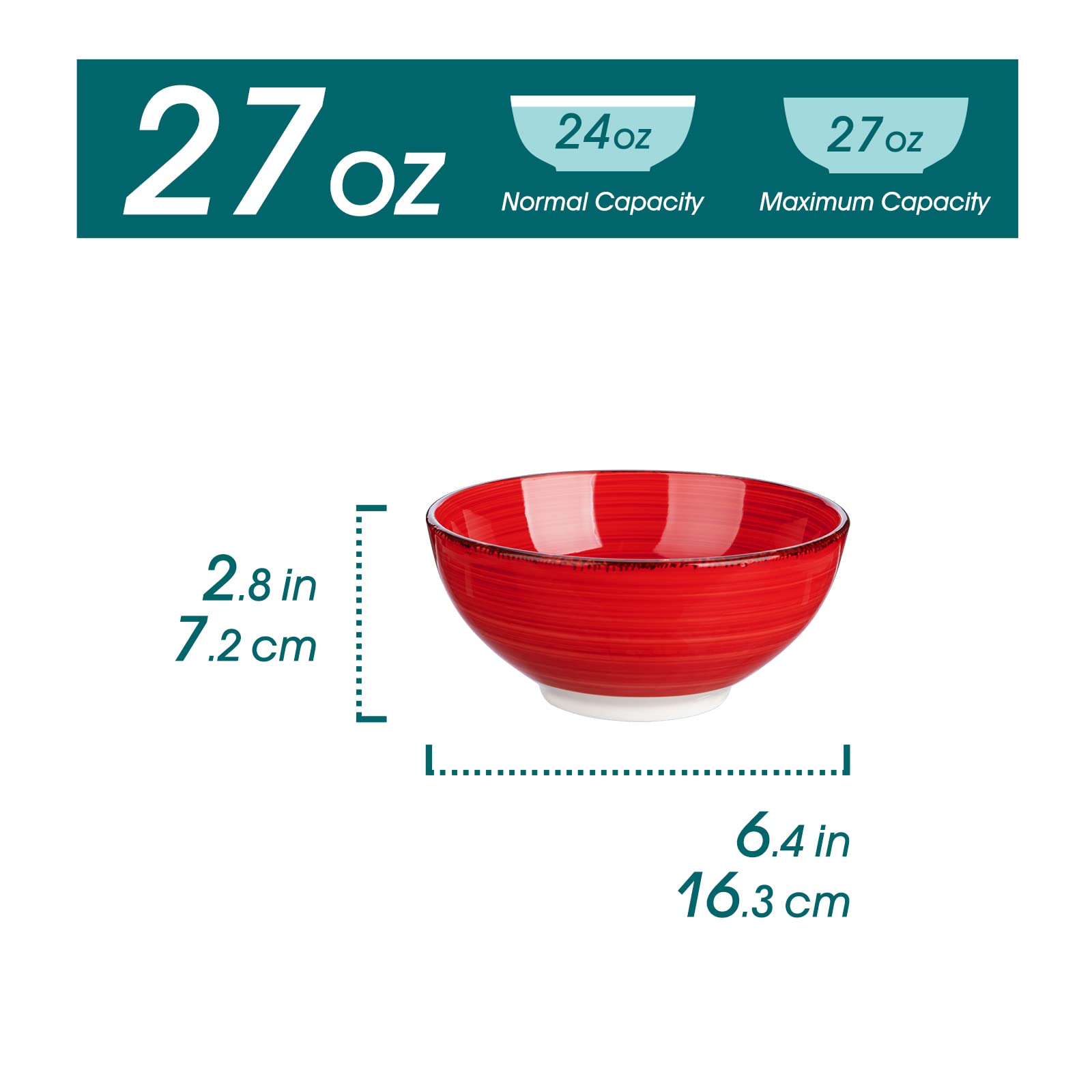 Vancasso Bonita 27 Oz Cereal Bowls Set Of 6, Ceramic Bowls For Kitchen, 6 Inch Soup Bowls, Dishwasher & Microwave Safe