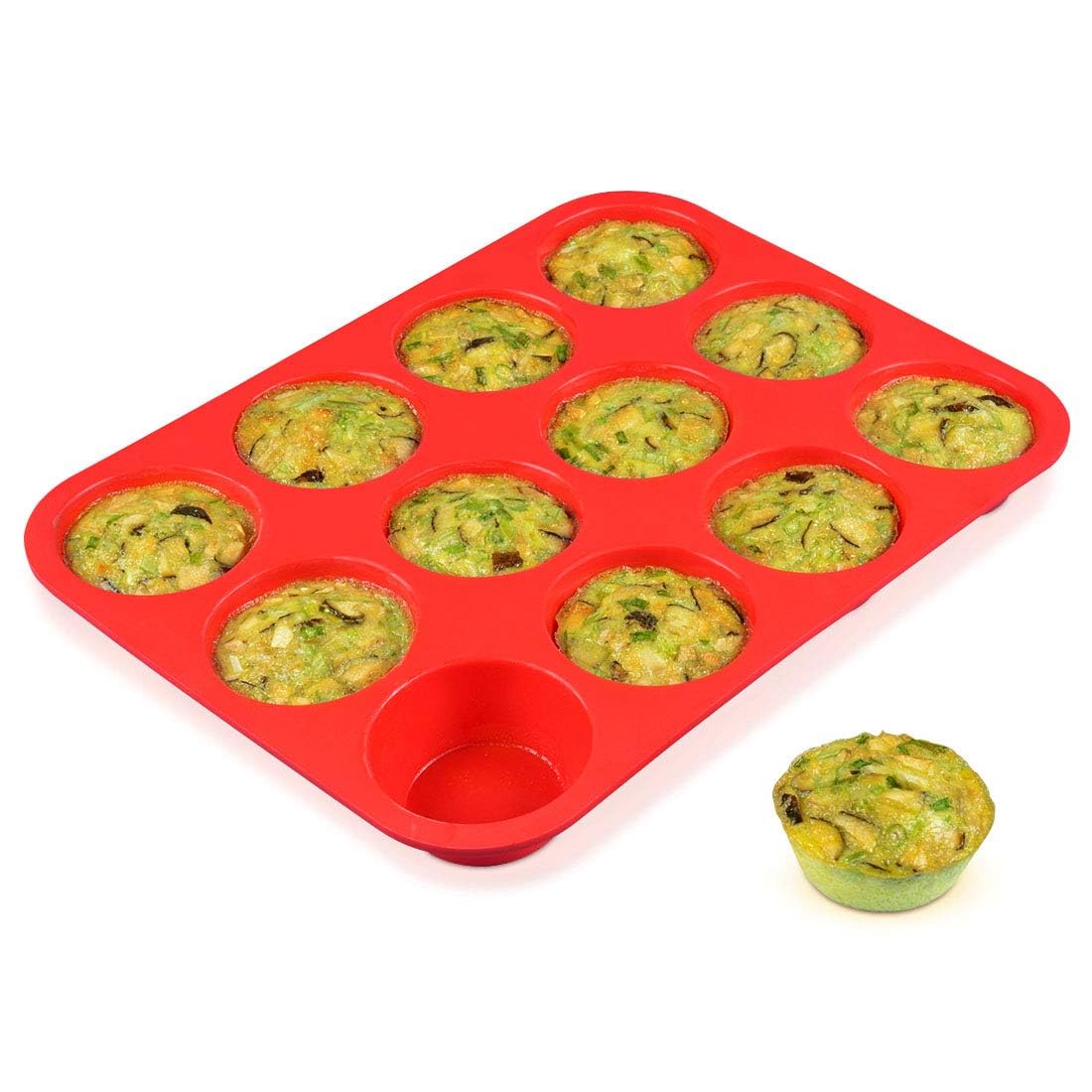 Caketime 12 Cups Silicone Muffin Pan - Nonstick Cupcake Pan 1 Pack Regular Size Silicone Mold For Baking