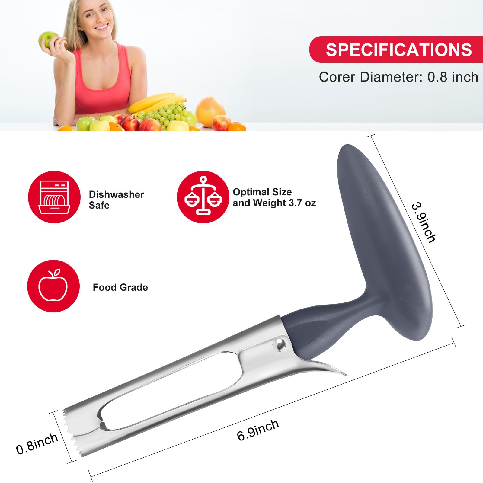 Schvubenr Premium Apple Corer Tool - Easy To Use And Clean - Sturdy Apple Remover With Sharp Serrated Tips - Stainless Steel Cor