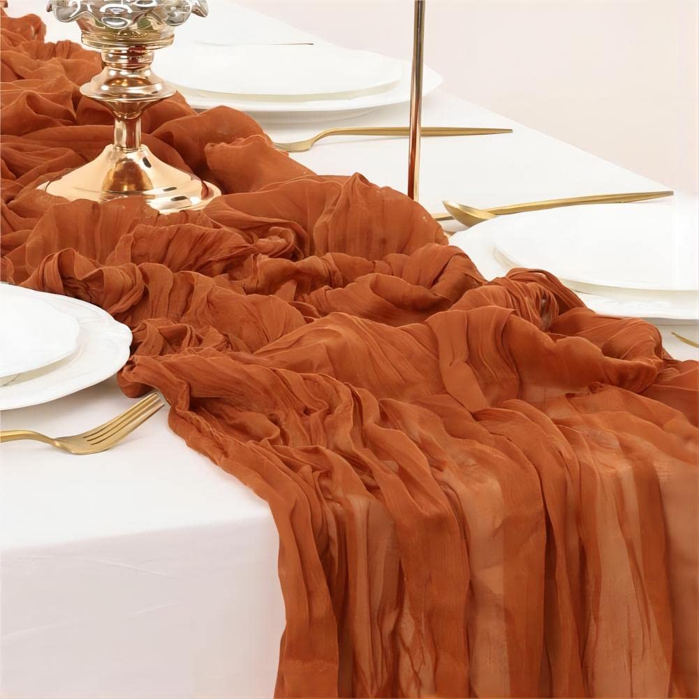Linxtar Terracotta Cheesecloth Table Runner 14Ft X 35'' Vintage Rustic Gauze Tablecloth Boho Elegant For Wedding Baby Shower Par