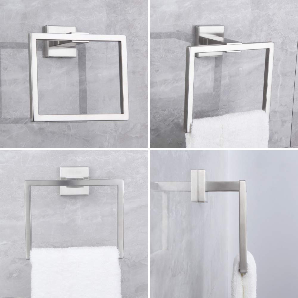 Kimzcn Hand Towel Holder For Bathroom Sus 304 Stainless Steel Towel Ring Heavy Duty Hand Towel Racks Wall Mount Simple Square To