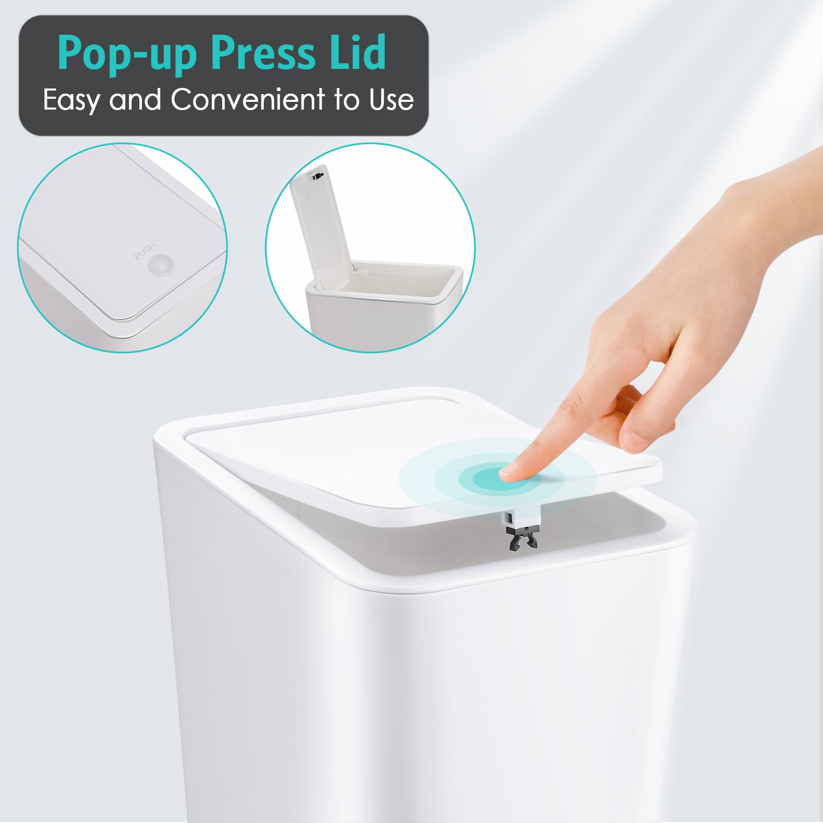 Kssvzz 3 Pack Small Bathroom Trash Can With Lid - 10L/2.6 Gallon Slim Garbage Bin, Pop-Up Lid Trashcan, Plastic Wastebasket For