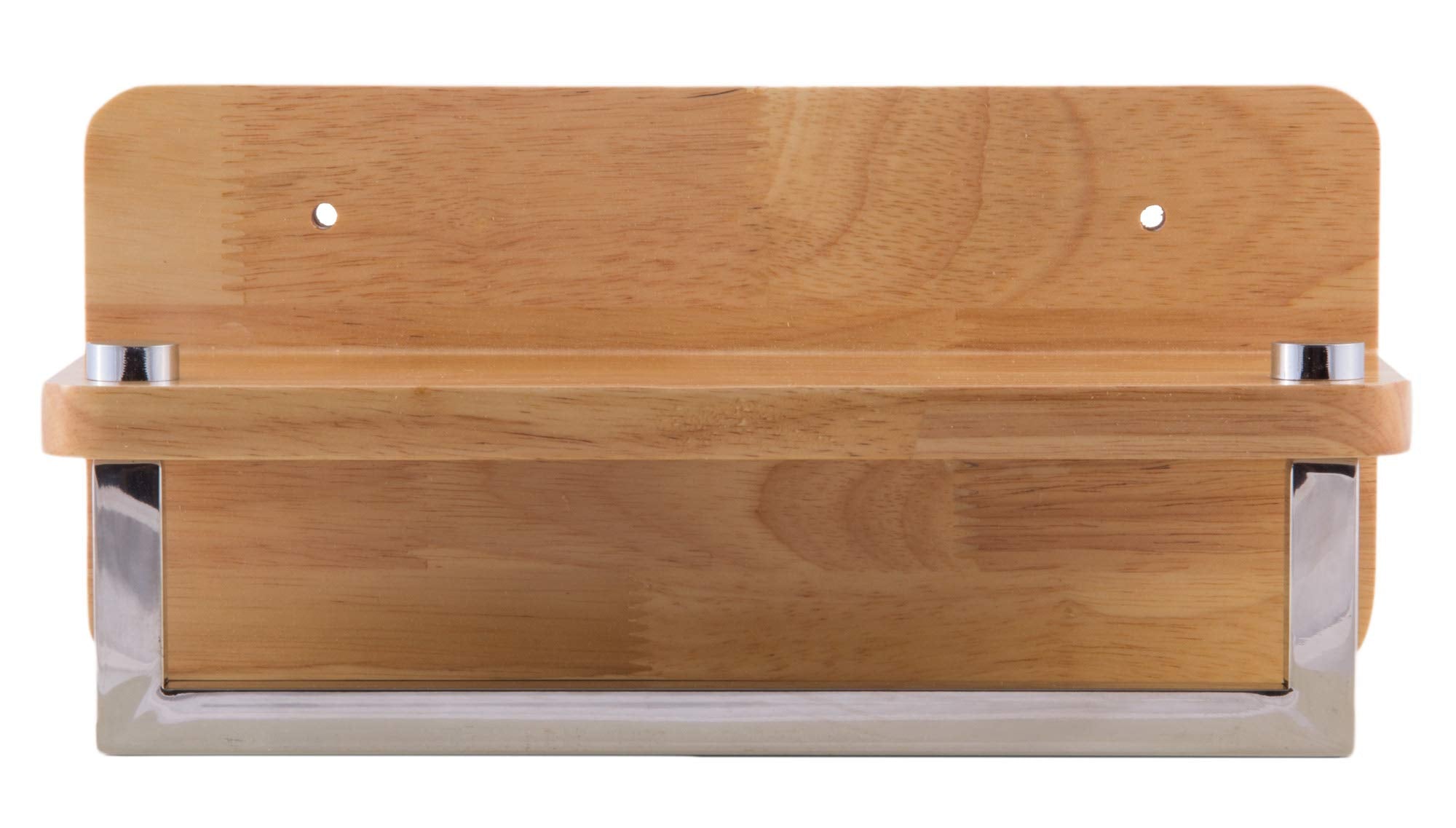 Alfi Brand Ab5510 12'' Small Wooden Shelf With Chrome Towel Bar Bathroom Accessory, Natural Wood