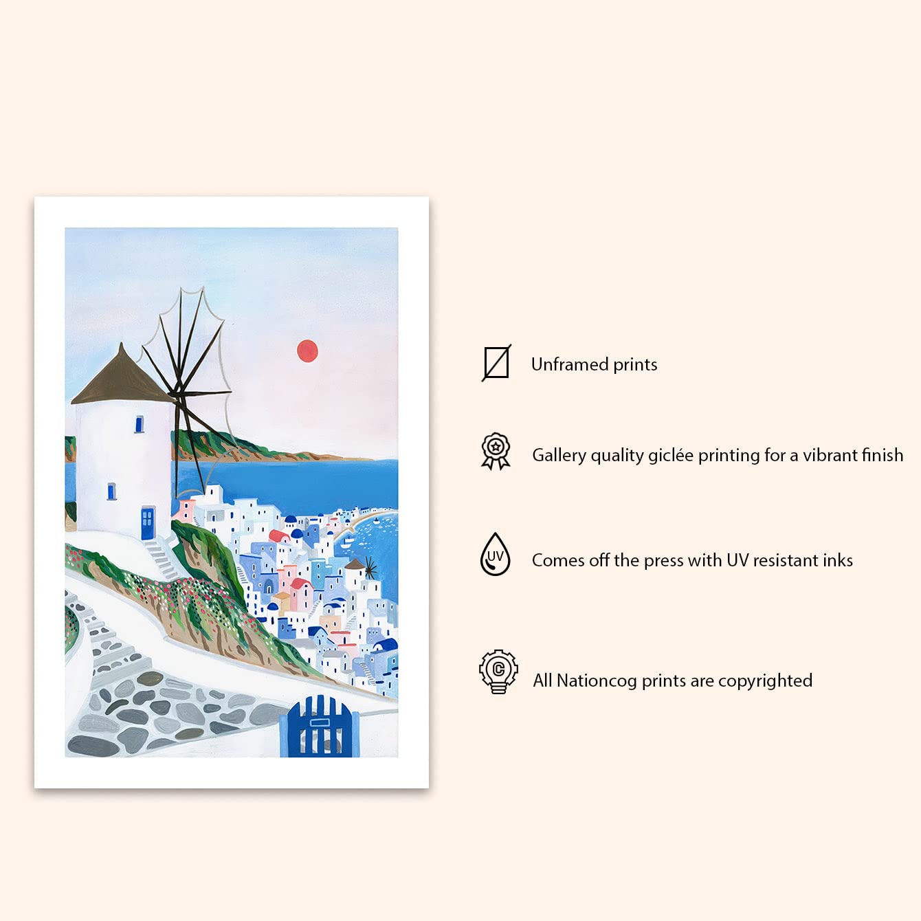 Mykonos Art Print, Greece, Mykonos Wall Art, Travel Print, Travel Poster, Europe Print, Wall Decor, Housewarming Gift (Unframed)