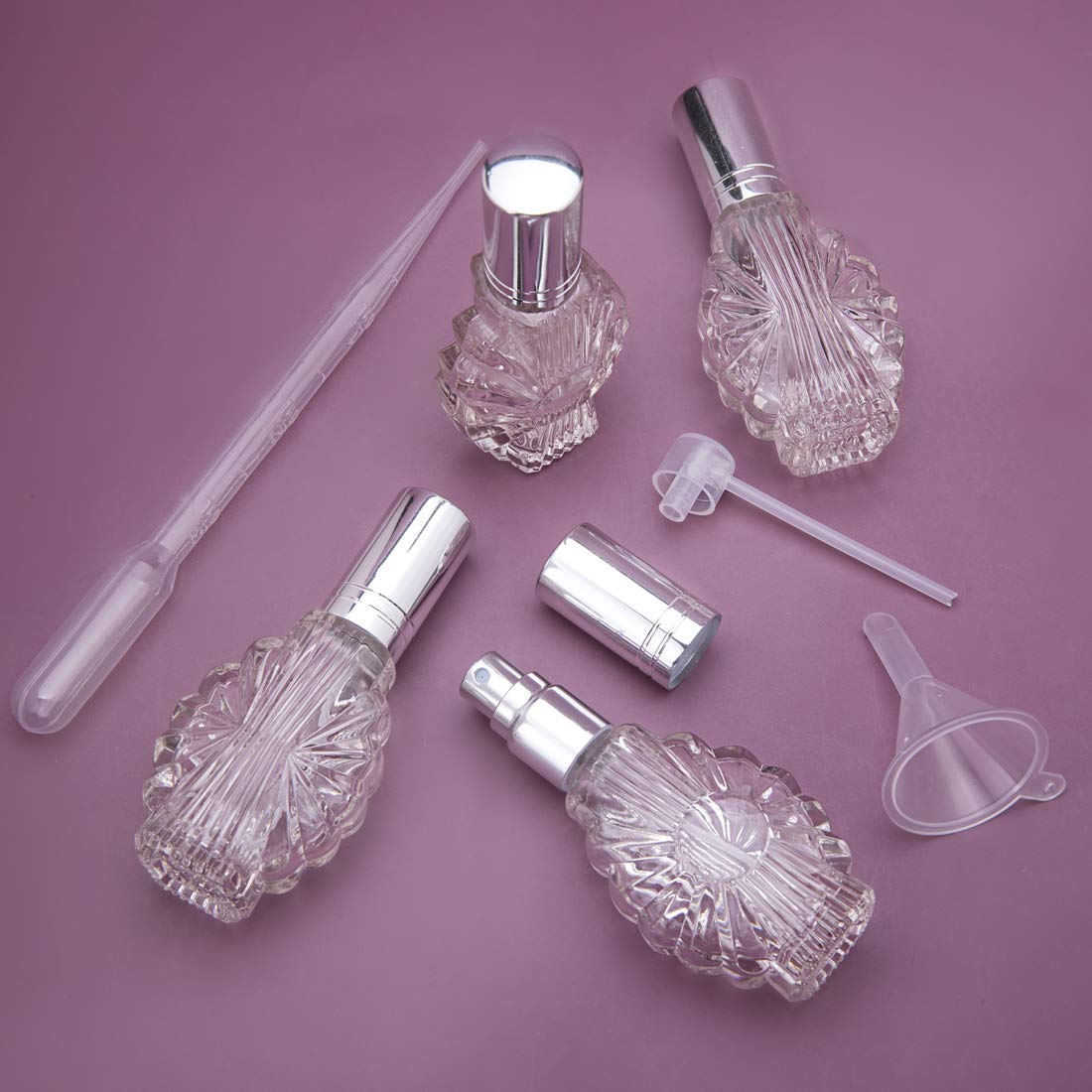 Yu Feng 12Pcs Empty Engraved Glass Perfume Atomizer Bottles With Funnels Pipettes Dispensers,Refillable Spray Perfume Bottles