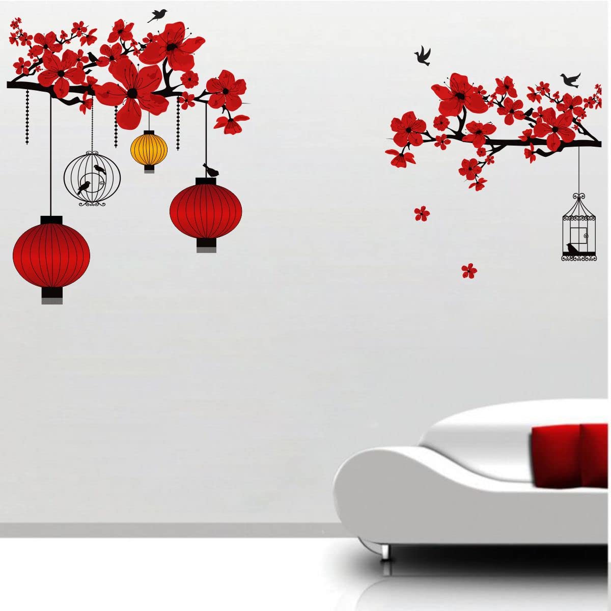 Sticker Studio Vinyl Reusable Self-Adhesive Tree With Lamp Wall Sticker | Multicolour Design | Easy To Apply & Remove | Perfect