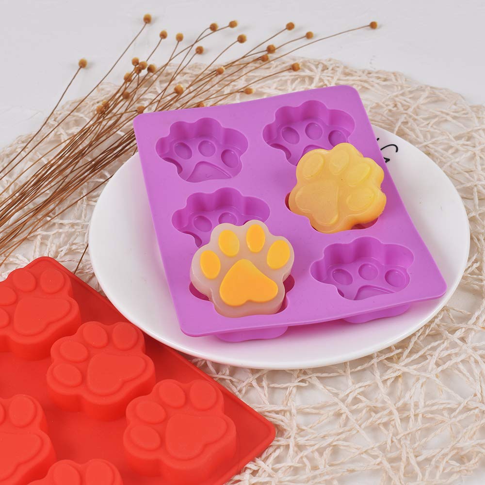 Cozihom Puppy Dog Paw Silicone Molds, Food Grade, For Chocolate, Candy, Pudding, Jelly, Dog Treats. 4 Pcs