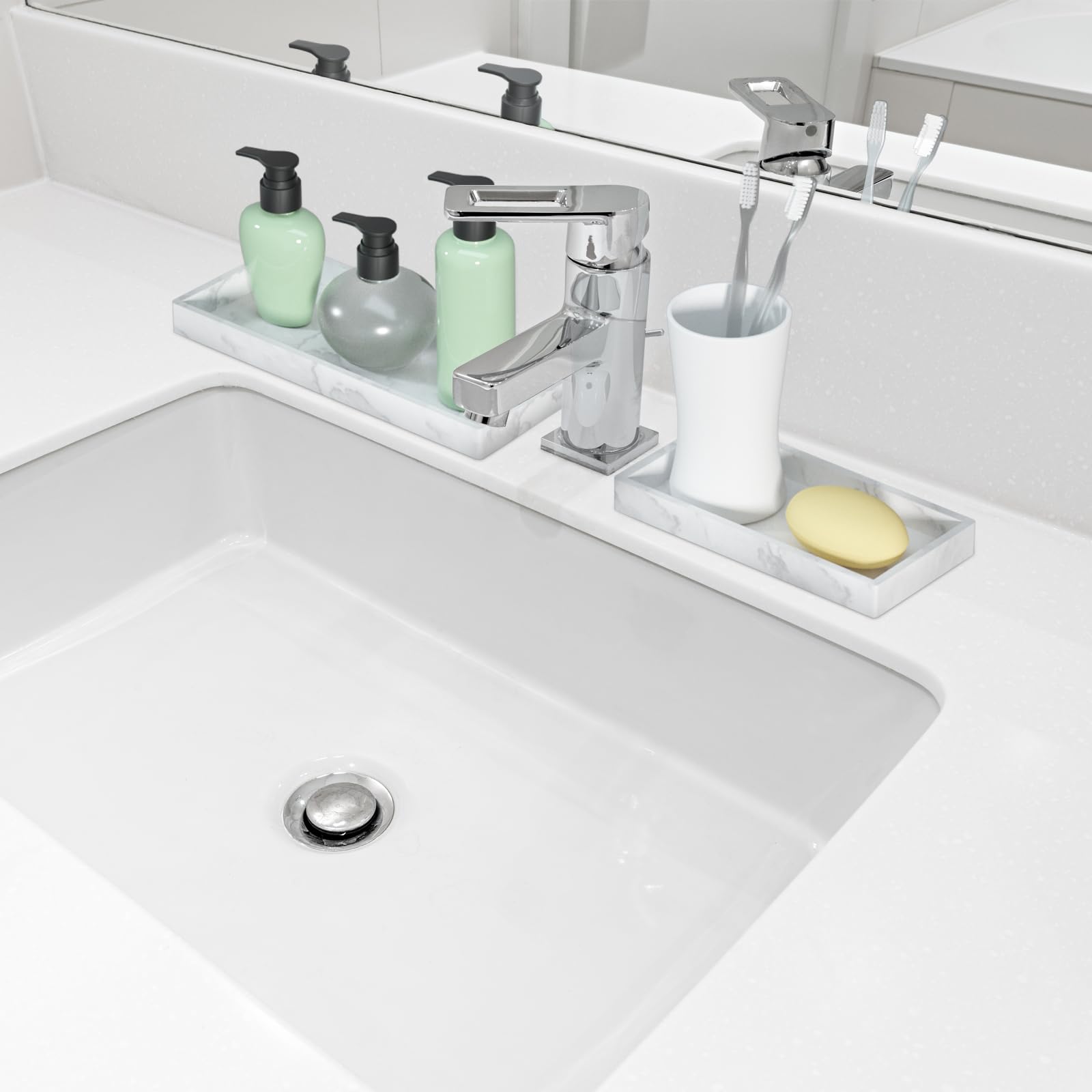 2 Packs Silicone Bathroom Vanity Tray Rectangle Set, Shatterproof Flexible Bathroom Tray, 11.8'' & 7.8'' Silicone Soap Dispenser