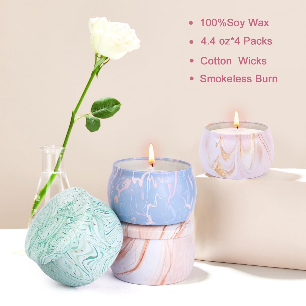 Candles Gifts for Women, Aromatherapy Candle Set, 17.6 oz 4 Pack Vanilla Lemon Fig Lavender Candle for Home Scented 120H Burning