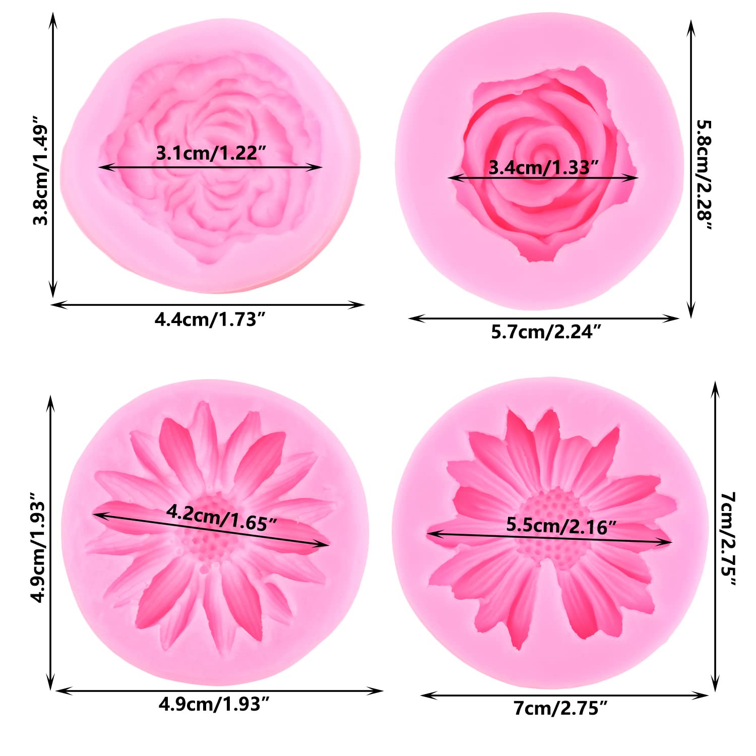 Rfghac Chrysanthemum Flower Silicone Molds Rose Flower Fondant Molds Peony Flower Candy Mold For Cake Decoration Cupcake Topper