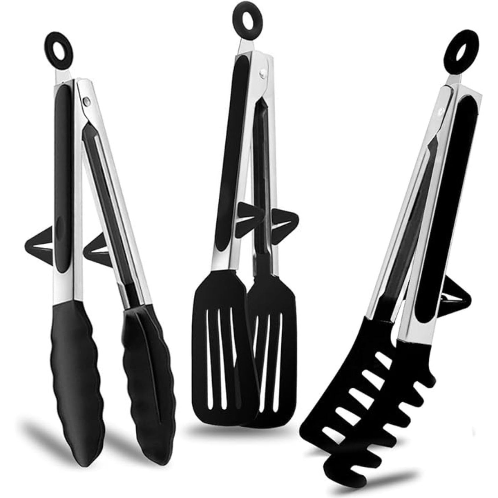 Beyteq Kitchen Tongs, Pack Of 3 Barbecue Tongs, Silicone, Kitchen Tongs | Black