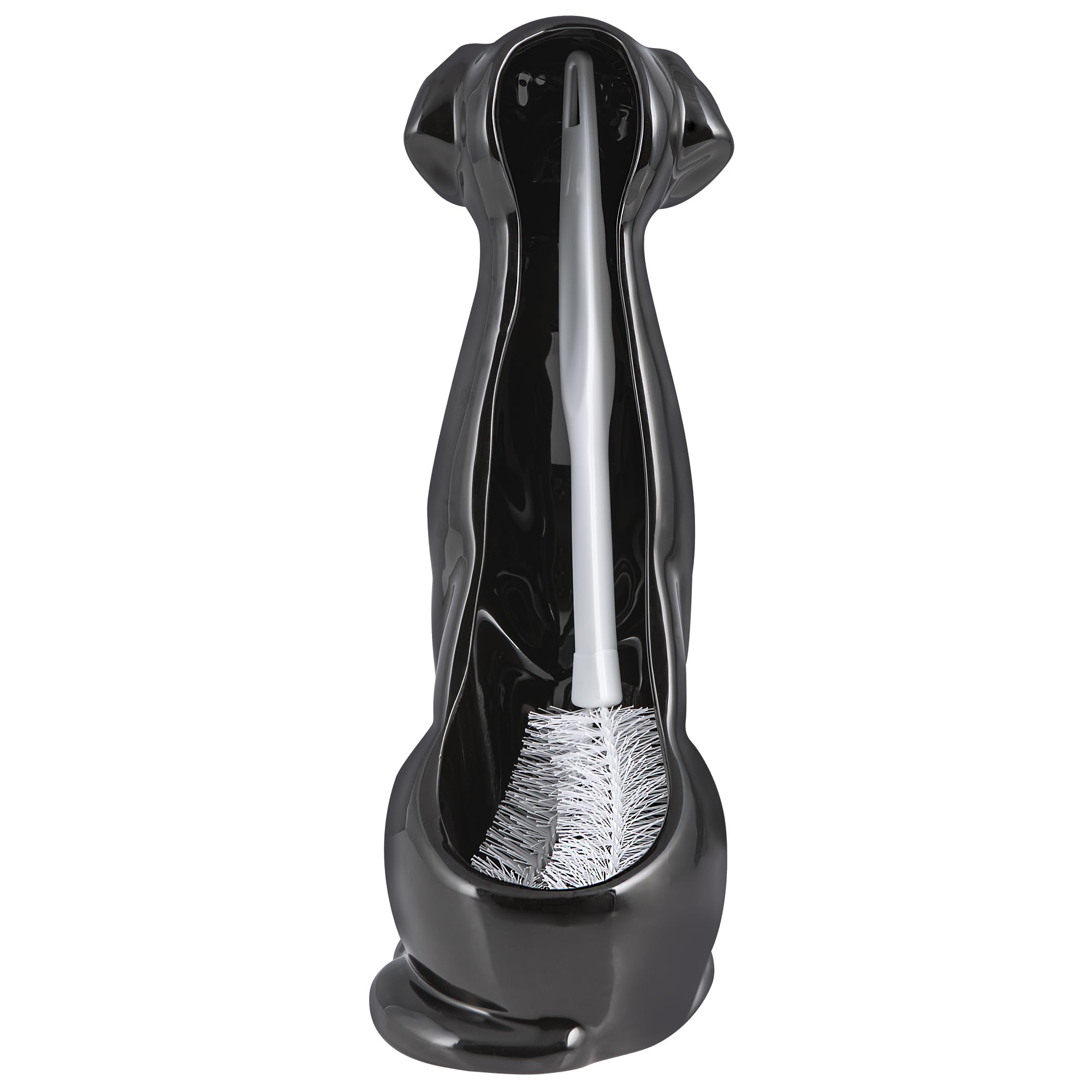 Black Labrador Ceramic Toilet Brush Holder With Plastic Brush Set By Allure Home Creation