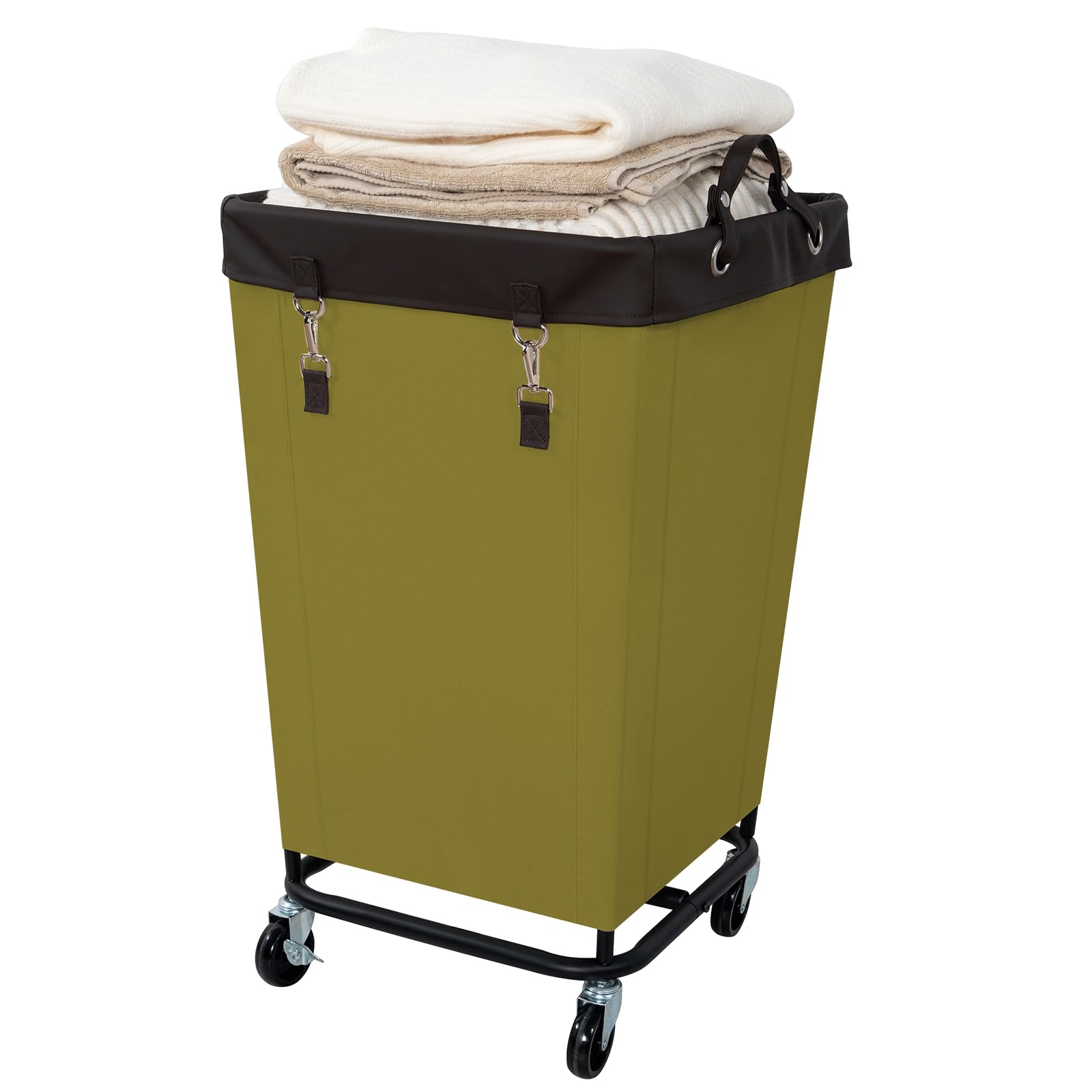 Flybox Laundry Hamper With Wheels, 160L Capacity, Steel Frame, Removable Canvas Bag, Dark Green