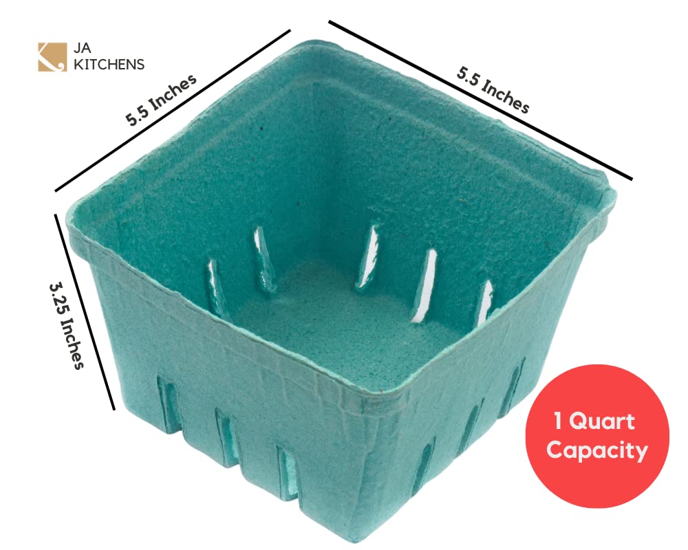 Ja Kitchens 42 Pack Quart Green Molded Pulp Fiber Berry/Produce Vented Baskets For Fruit And Vegetable