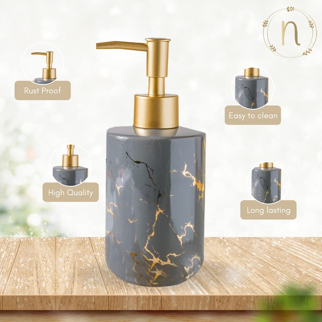 Nestasia Long-Lasting Liquid Marble Finish Shampoo Dispenser Bottle For Bathroom|Liquid Dispenser For Kitchen|Soap Dispenser For