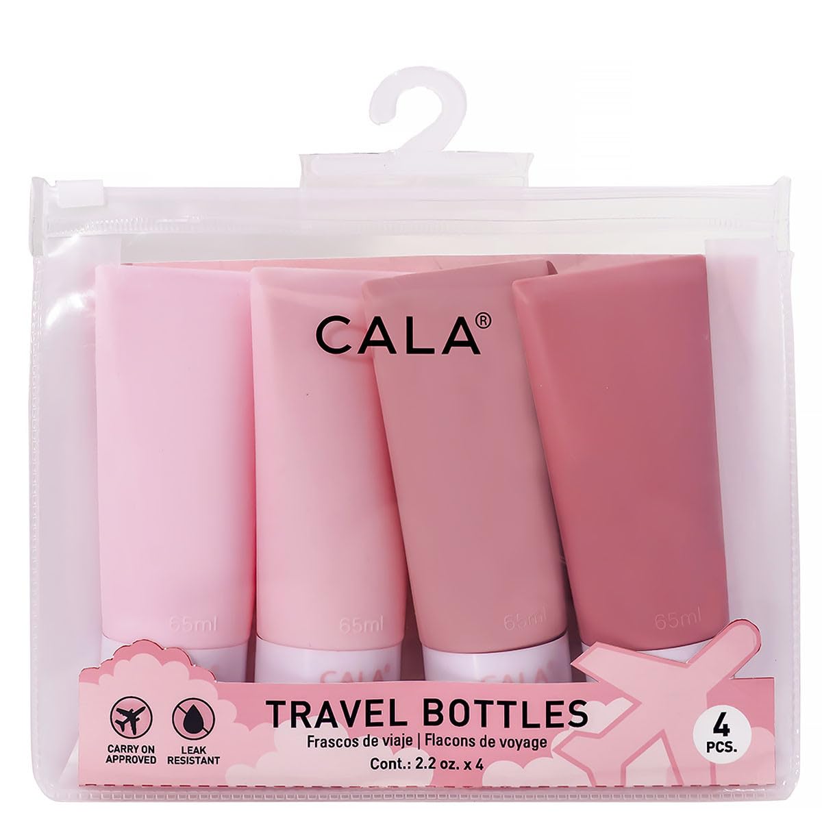KATZ BEAUTY CENTRAL CALA Silicone Travel Bottles Set of 4, Blush, 65ml