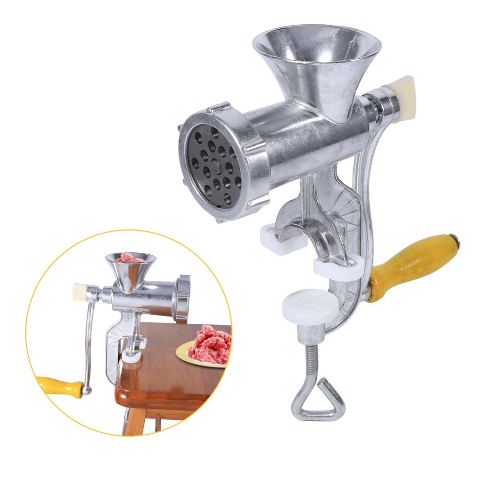 FOLOSAFENAR Aluminium Alloy Manual Meat Grinder - Hand Operated, Silver, Easy Installation for Kitchen, Restaurant, Hotel, Butcher