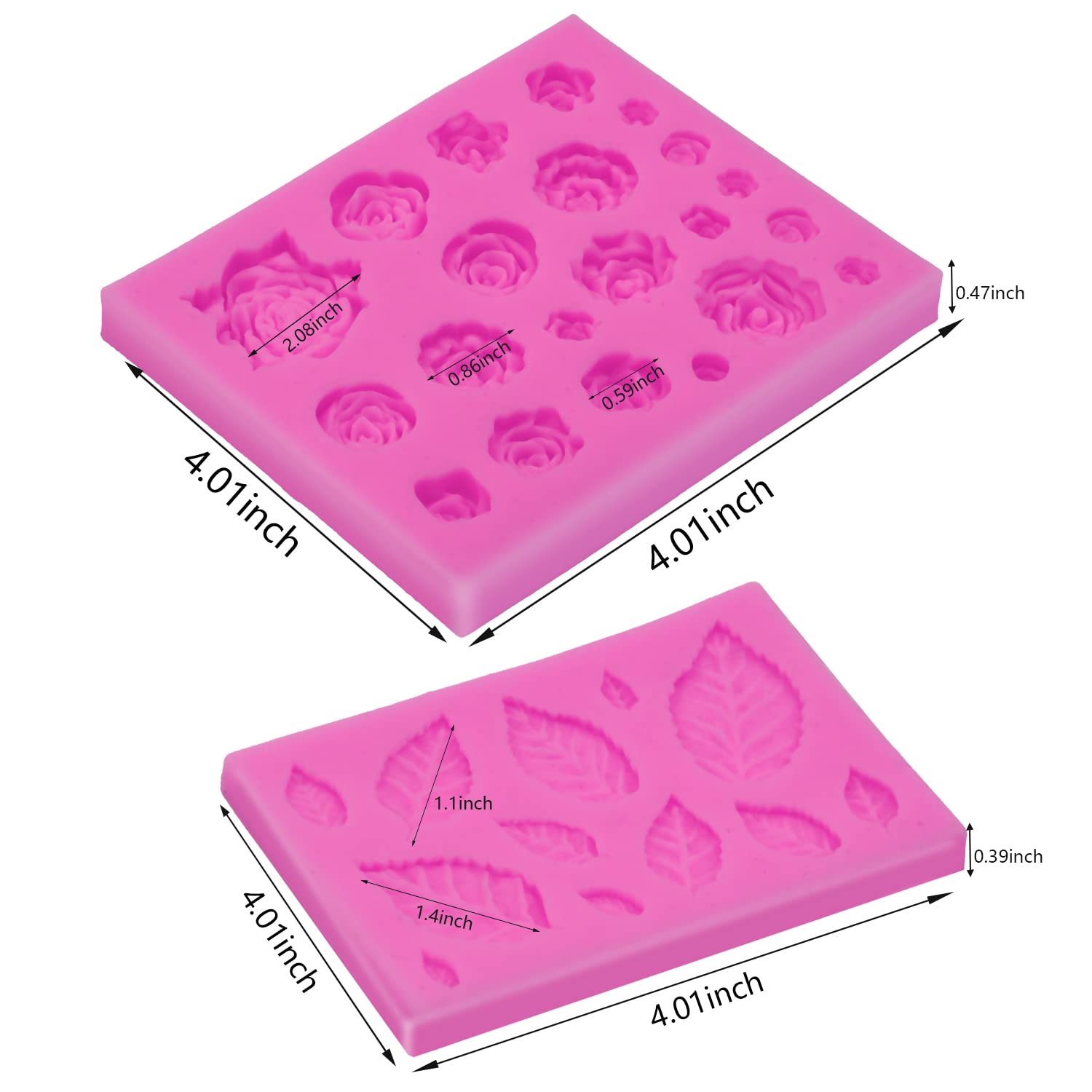 Sienon 33 Cavity Rose Flowers And Leaves Fondant Candy Silicone Molds For Sugarcraft, Cupcake Toppers, Soap, Polymer Clay,Crafti