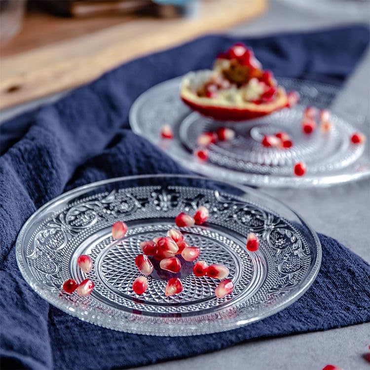 bellemax Glass Plate Set of 4 pcs Flower Decorative 6 inch Crystal Clear Glass Plate- Dry Fruits Sweets Chocolate Snack Plate fo