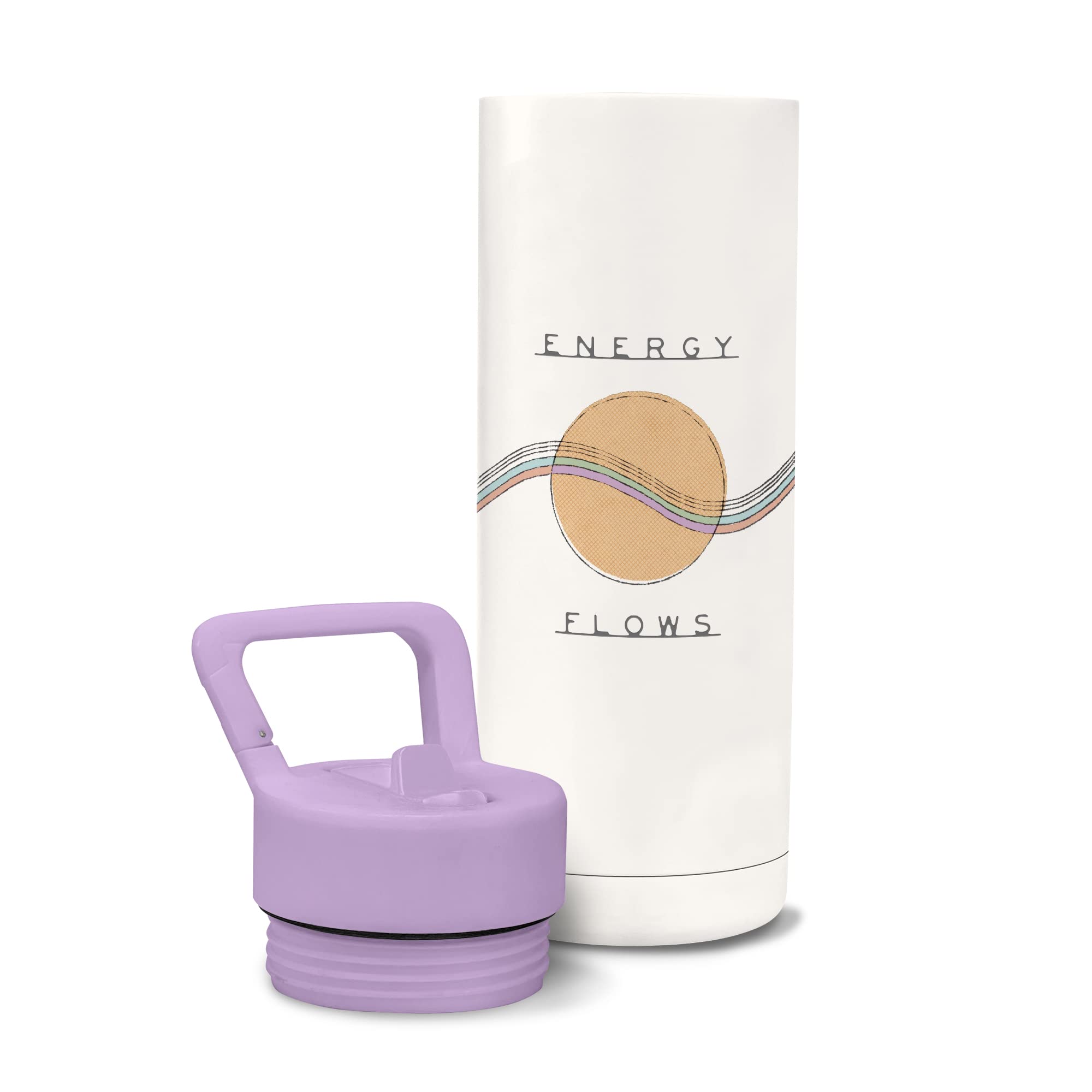 Studio Oh! Energy Flows By Bronwyn Kelly Snap-Hook Insulated Water Bottle With Straw, Double-Wall Stainless Steel Water Bottle,