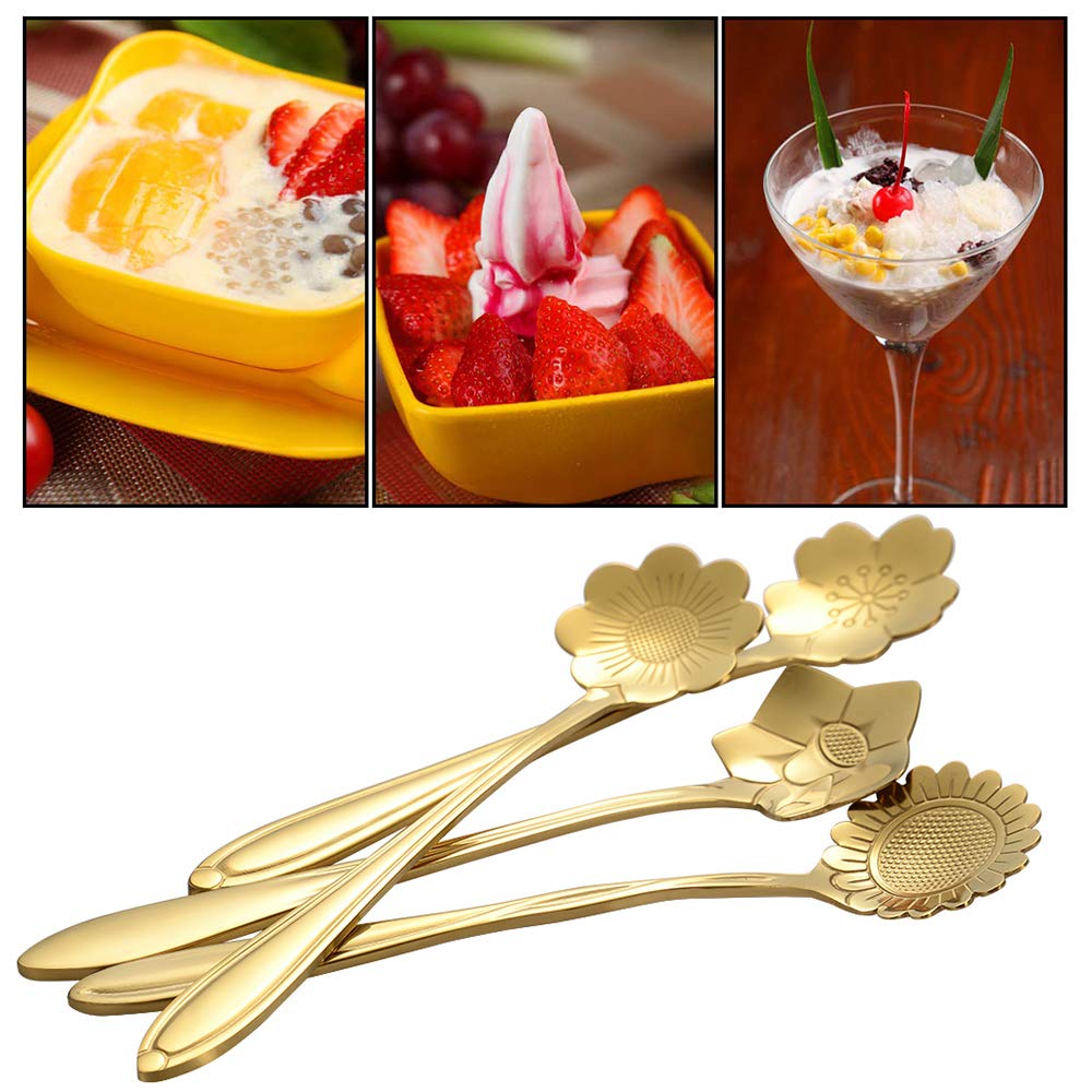 Ansaw 8 Pcs Flower Spoon Set, Stainless Steel Reusable Tea Scoops Stirring Spoon Coffee Spoon Mixing Spoon Sugar Dessert Cake Sp