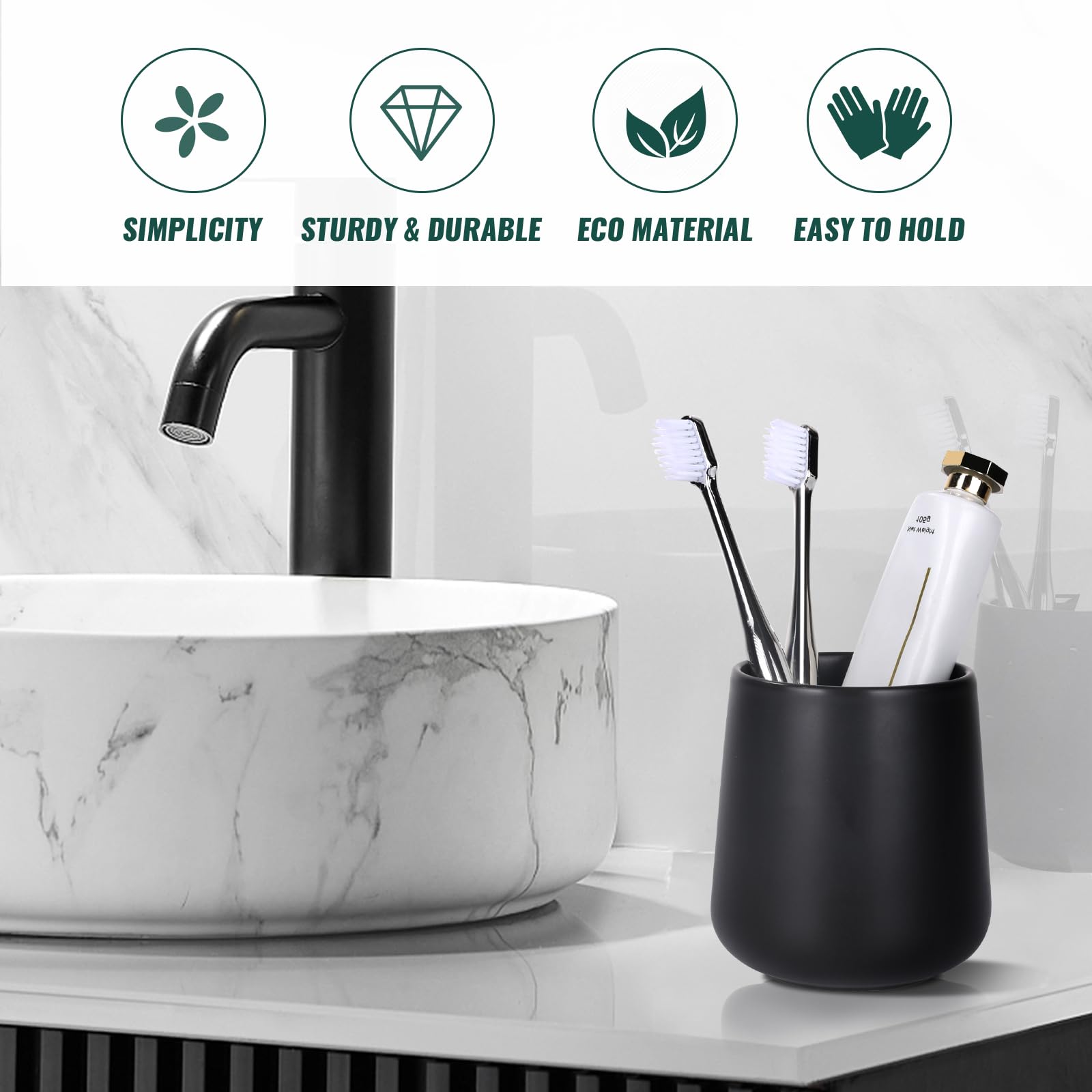 Bosilunlife Bathroom Toothbrush Holder - Ceramic Toothbrush Cup Holder 13Oz Black Toothbrush Holder For Bathroom Toothbrush And