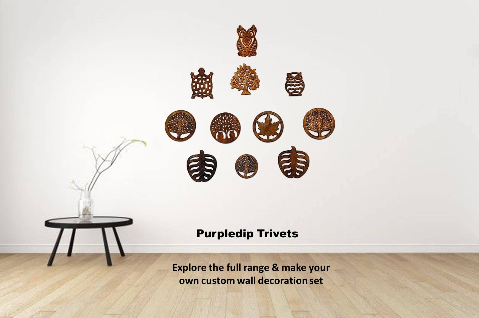 Purpledip Wooden Trivet Coaster Hot Pad Mat For Dining Table Or Use As Wall Hanging (12048)