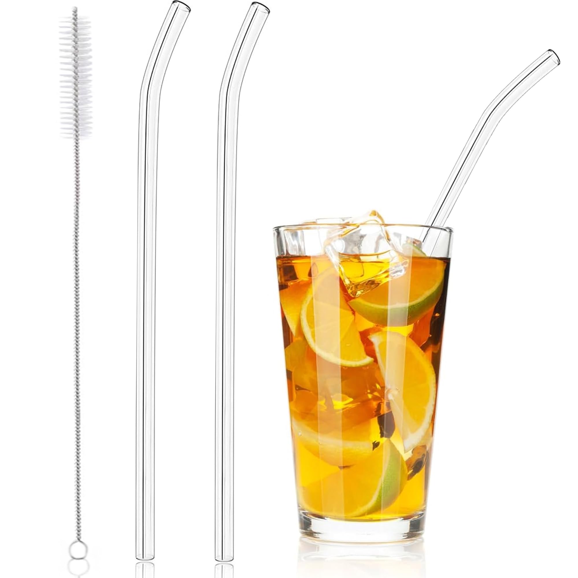 Madhya Reuseble Transparent Glass Straws With Cleaning Brush, Clear Reusable Elegant Alternate To Stainless Steel For Drinking J