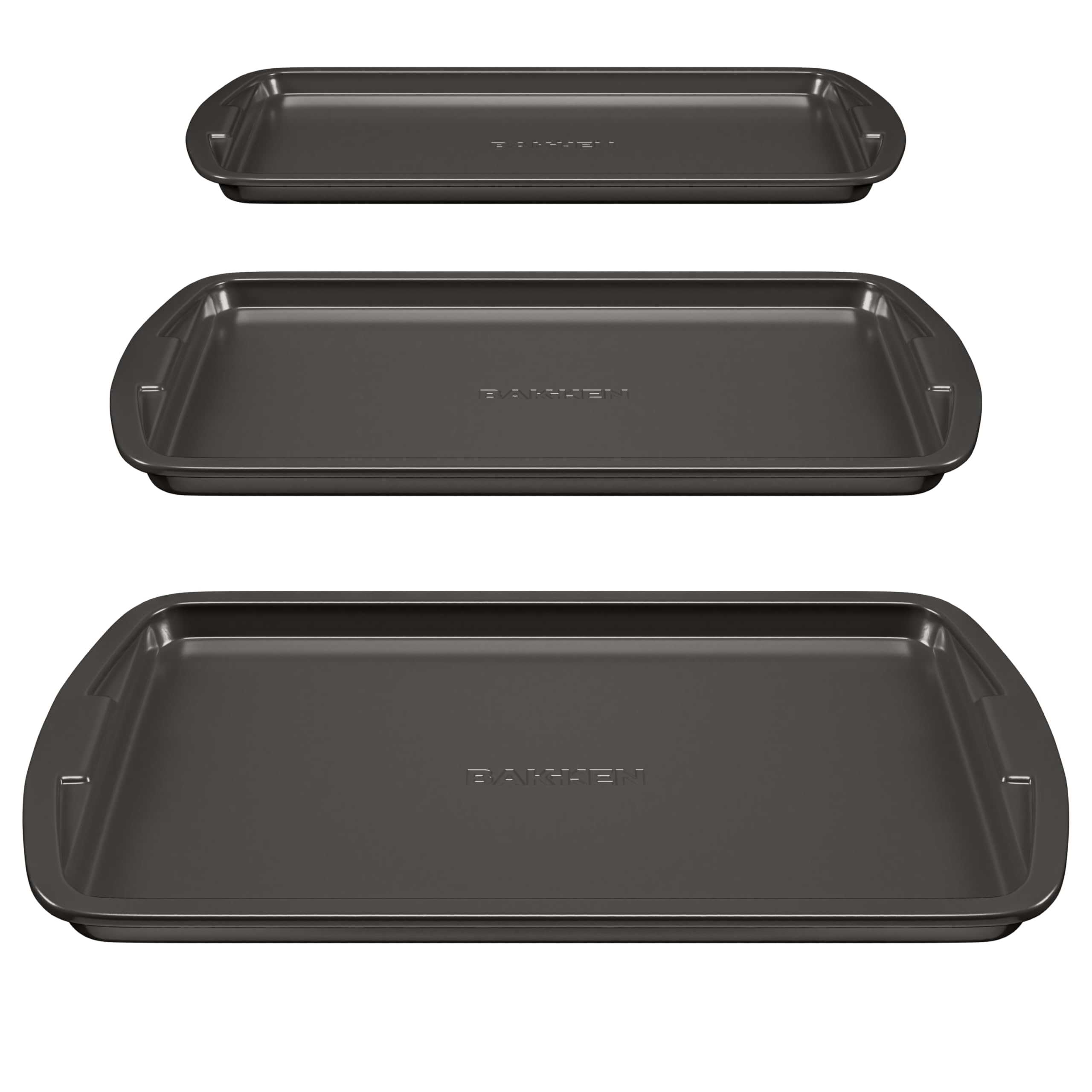 Bakken Swiss Cookie Sheet 3 Piece Set - Non-Stick, Stackable Baking Pans, Gray Deluxe Ceramic Coating - Dishwasher Safe - for Ho