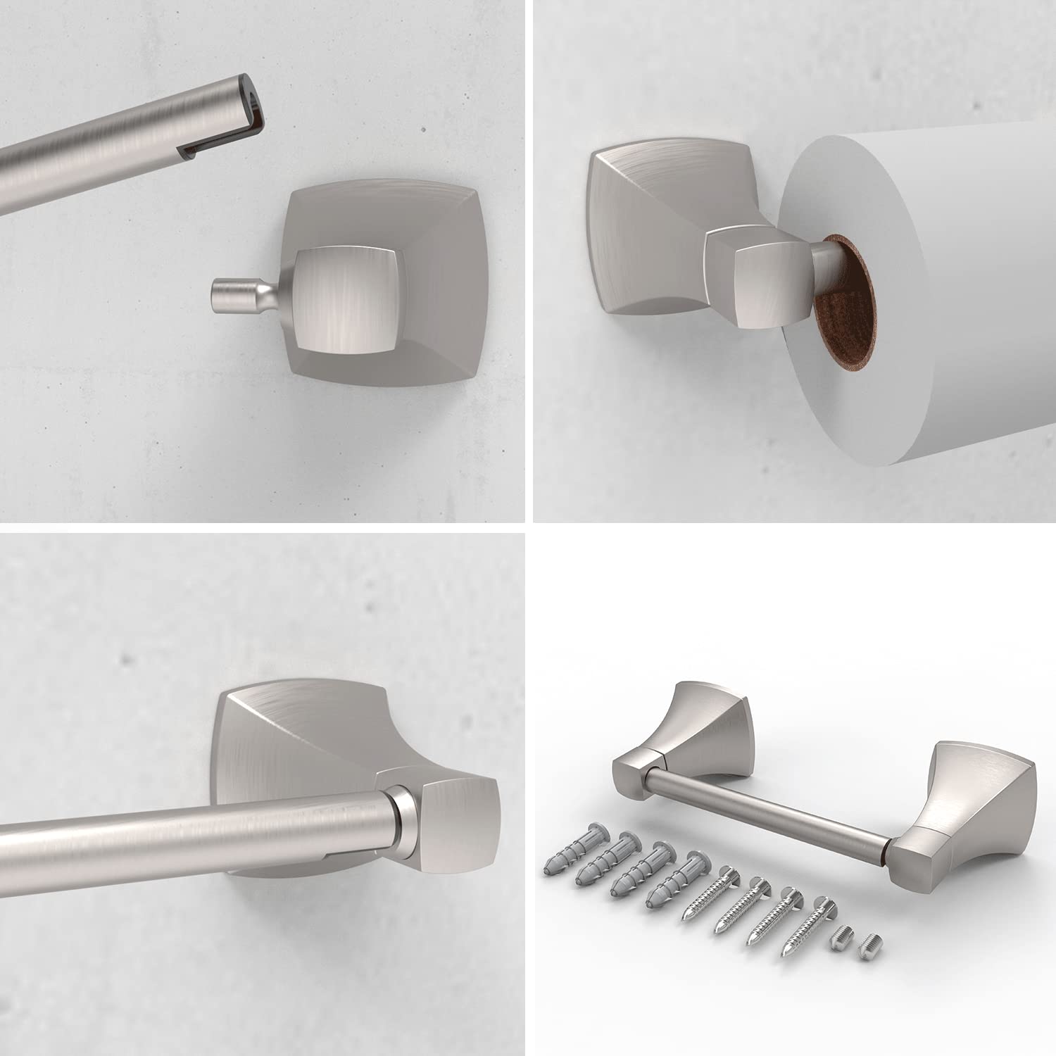 WZRUA Brushed Nickel Toilet Paper Holder Bathroom Double Post Pivoting Tissue Roll Holder Stainless Steel and Zinc Alloy Wall Mount
