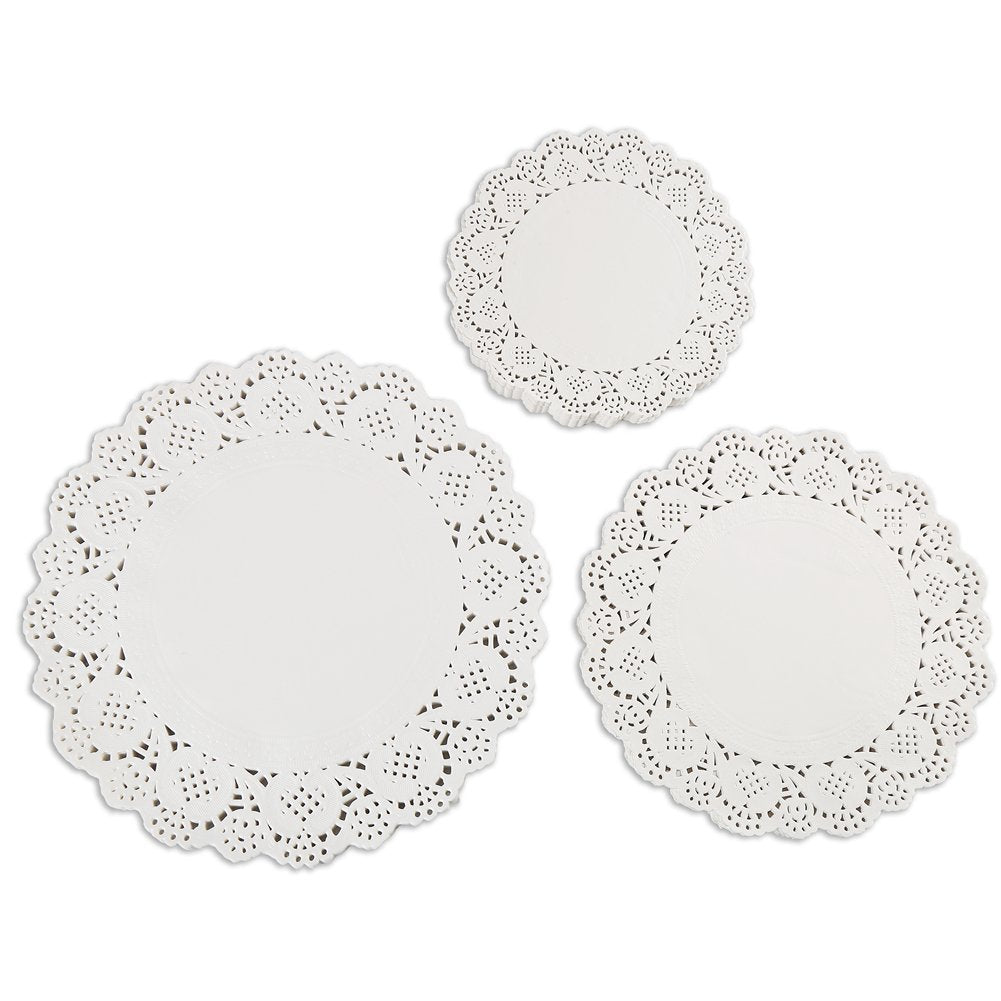Decora 180 Pieces White Round Paper Lace Doilies For Birthday Party And Wedding Tablewear Decoration 3.5Inch,4.5Inch,5.5Inch