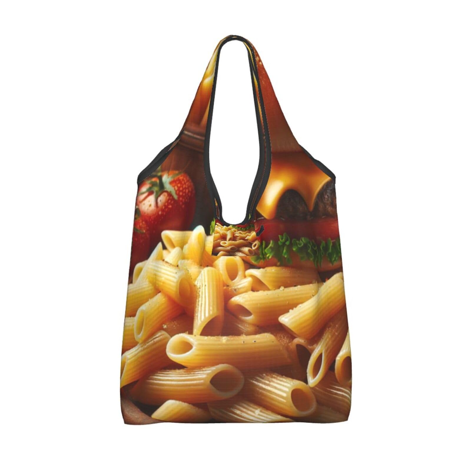 Vortithora Foldable Hamburger-Cheese-Penne-Pasta Reusable Grocery Shopping Bag, Waterproof Shopping Tote