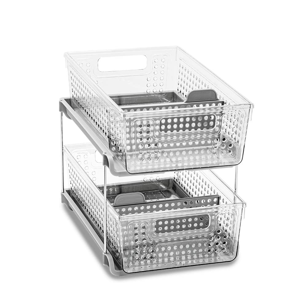 Madesmart 2-Tier Organizer Multi-Purpose Slide-Out Storage With Handles And Dividers For Home And Bath, Bpa Free, Pack Of 1, Cle