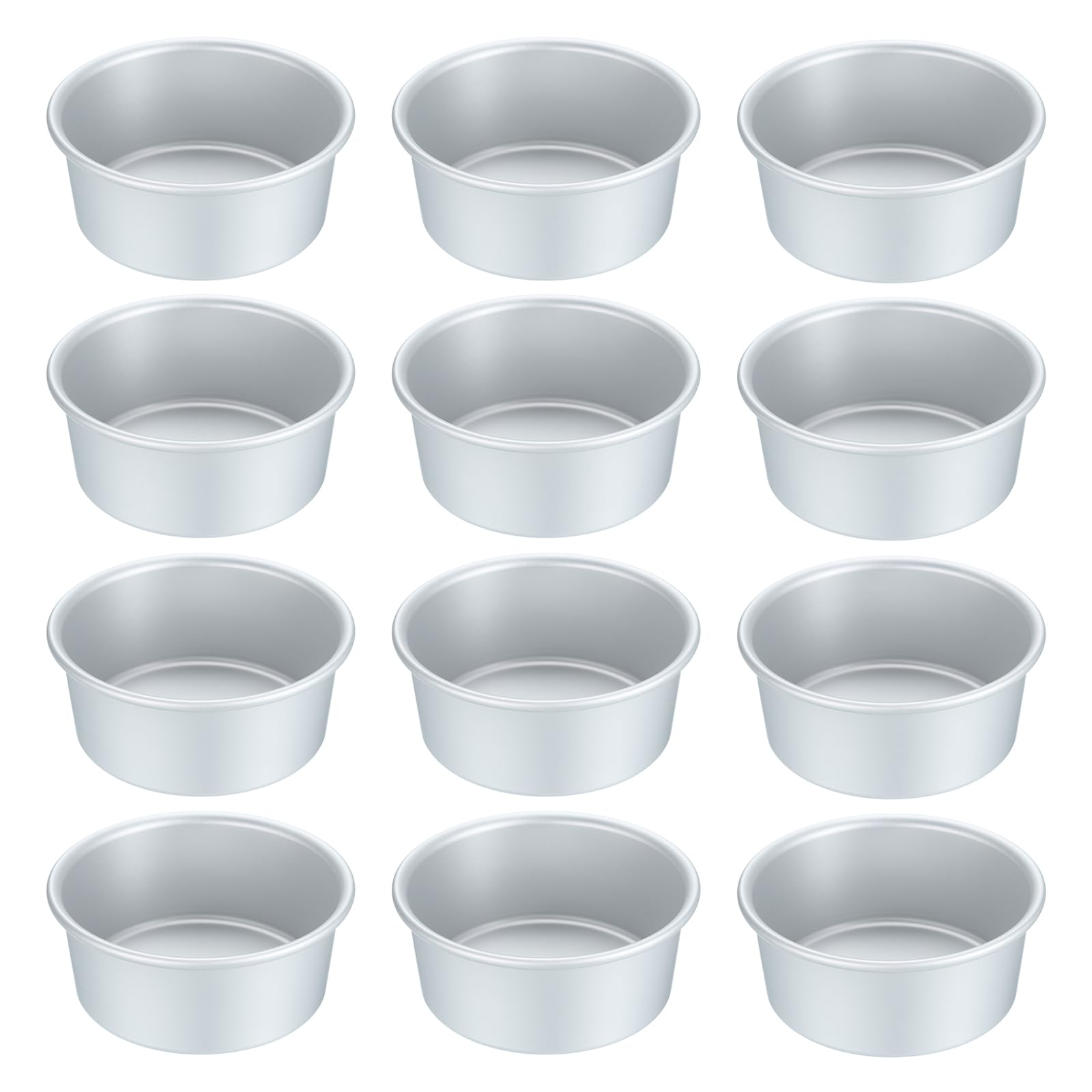 uxcell 12 Pcs NonStick Round Cake Pan 4.5 Aluminium Alloy Round Cake Baking Pan  for Wedding Birthday Christmas Cake Baking, 